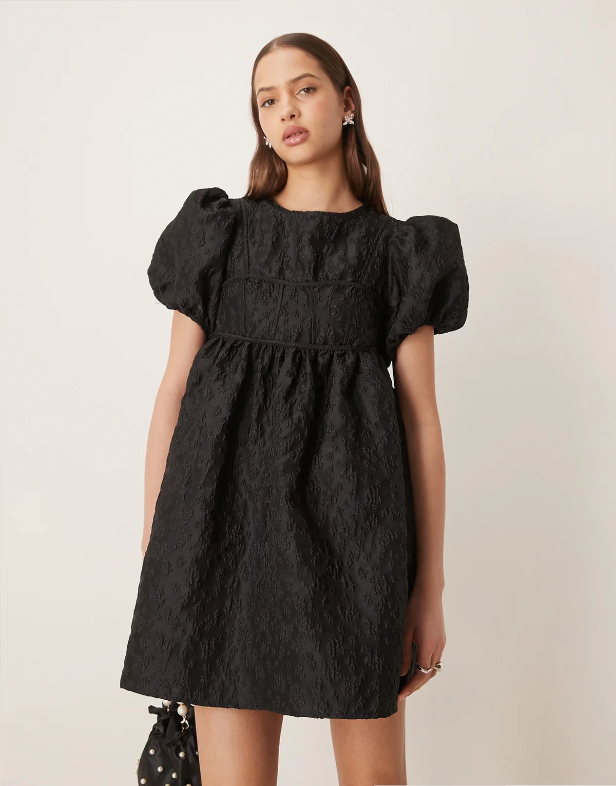Dream Sister Jane jacquard mini dress in coal black