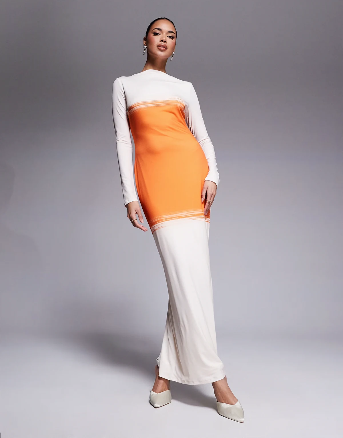 jersey maxi dress in orange and cream
