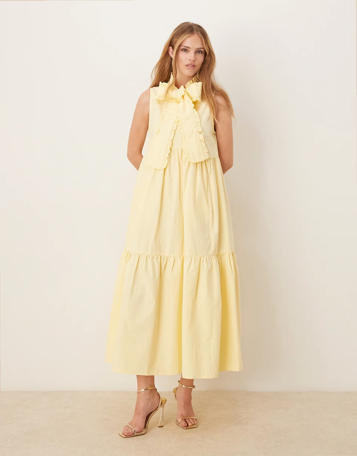 x ASOS – Midi-Hemdkleid in Zitronengelb mit Schleifen