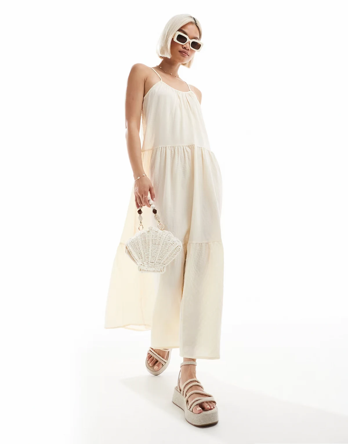 strappy maxi dress with smock detail in buttermilk yellow