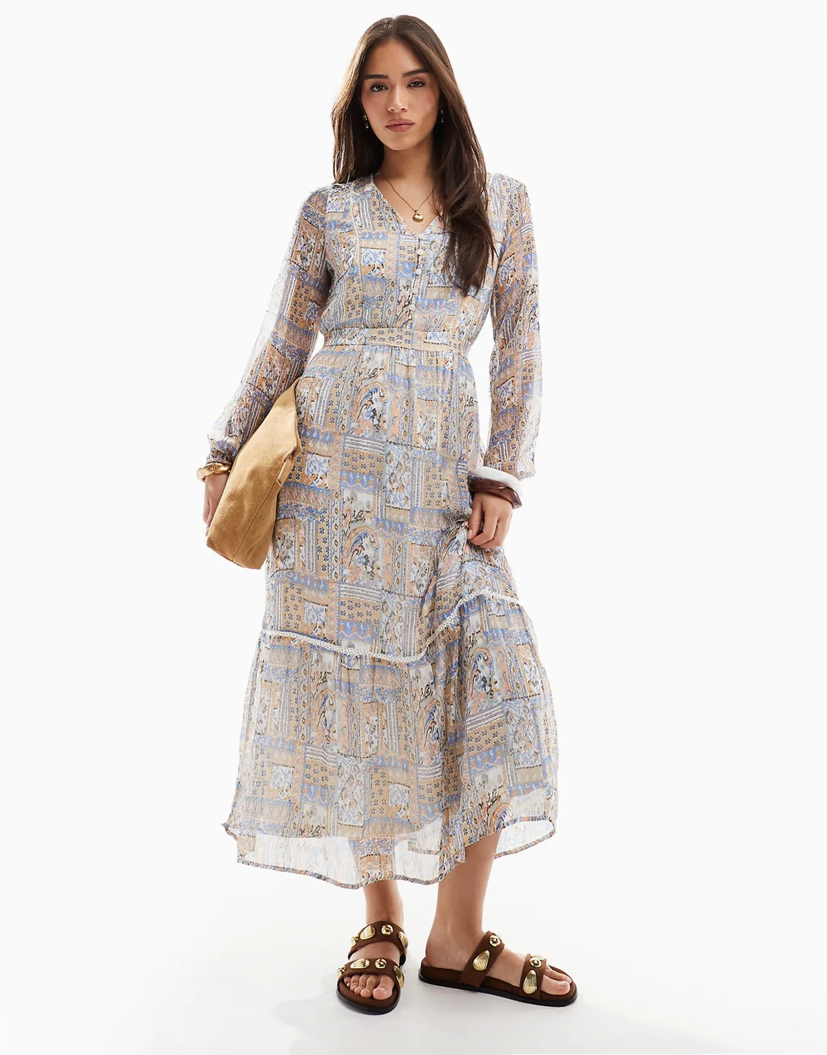 – Maxi-Hängerkleid in Rosa mit Patchwork-Muster