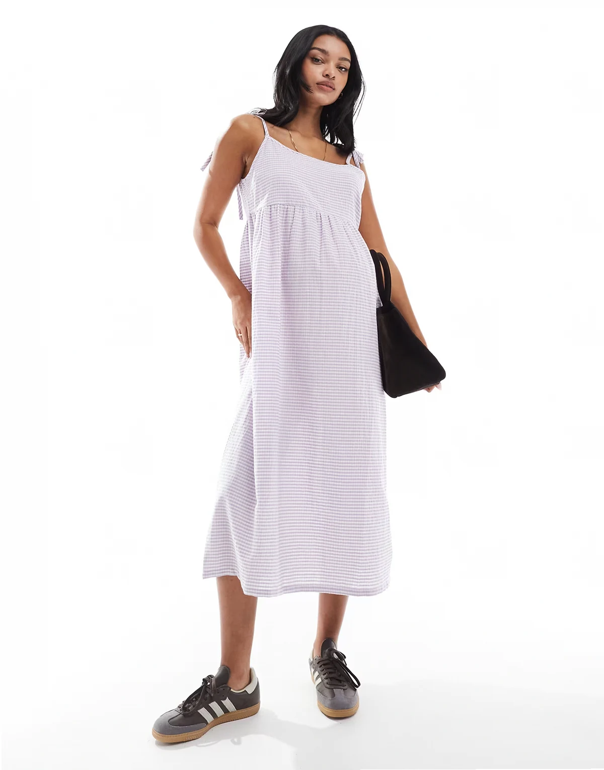 Maternity – Midikleid aus Baumwolle mit Vichy-Karo in Flieder