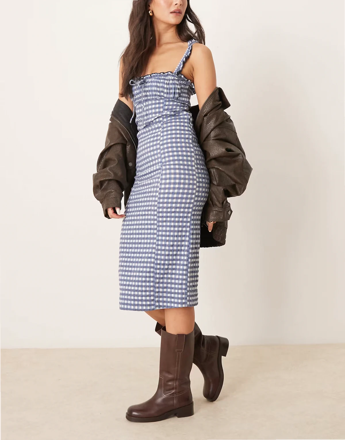 lucinda gingham midi dress in indigo