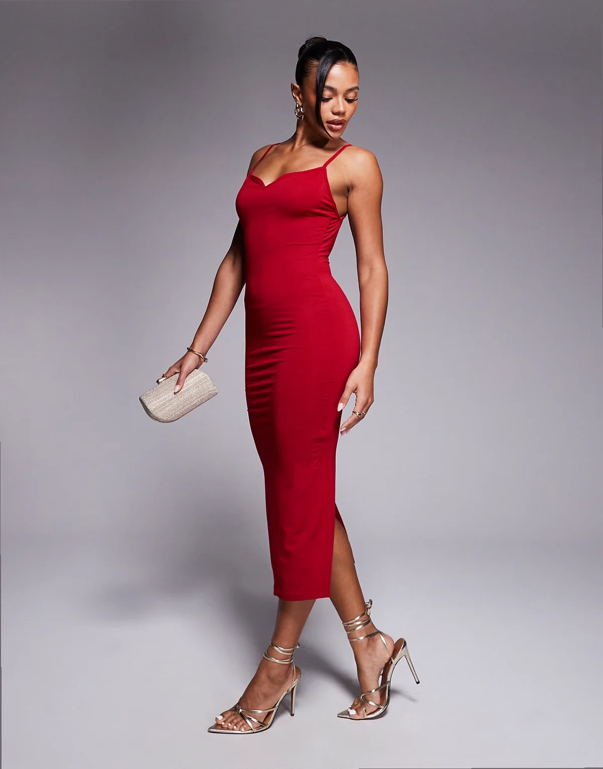 Carwen sweetheart jersey open back midaxi dress in red