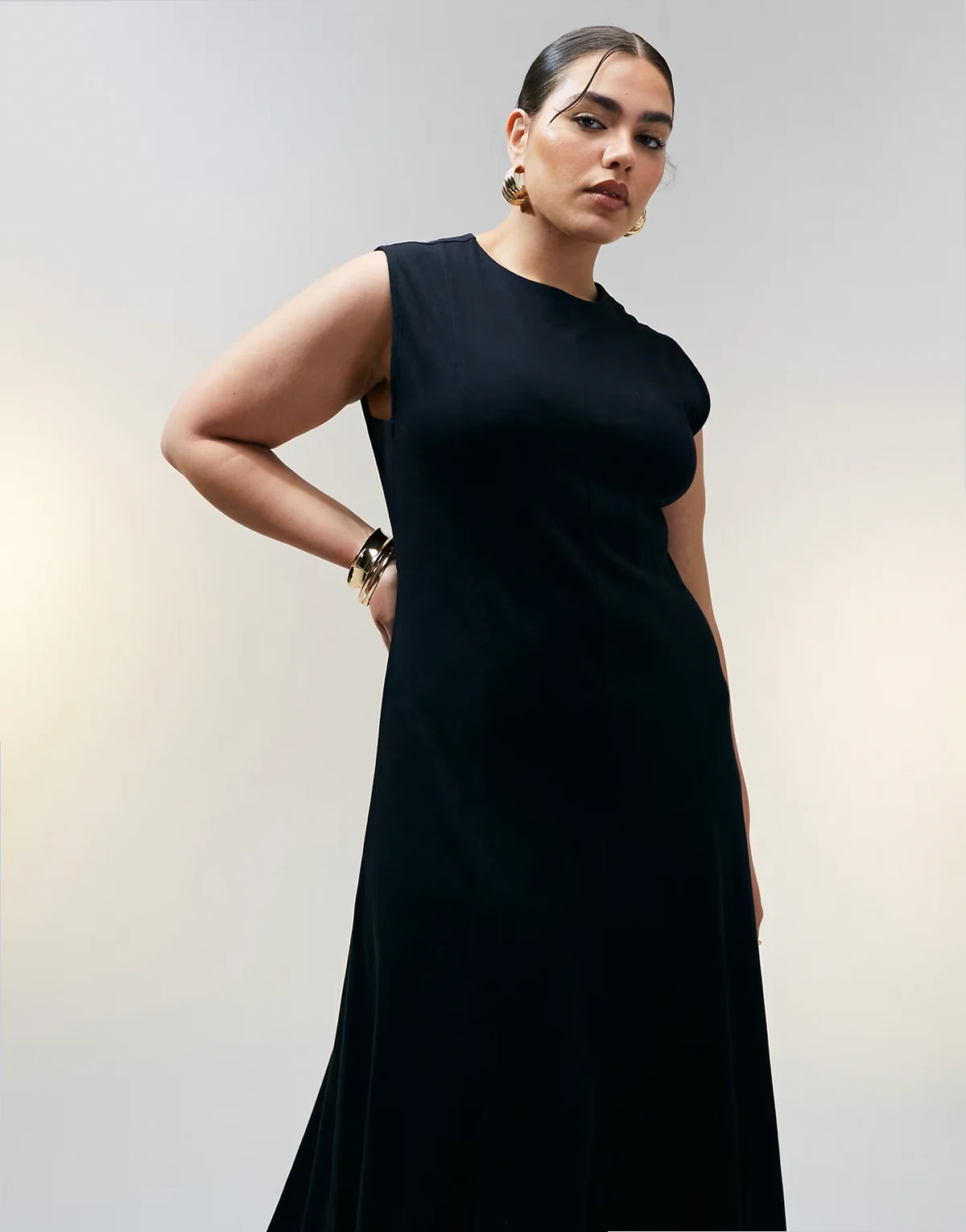 ASOS DESIGN Curve – Letnia bawełniana sukienka midi bez rękawów w kolorze czarnym