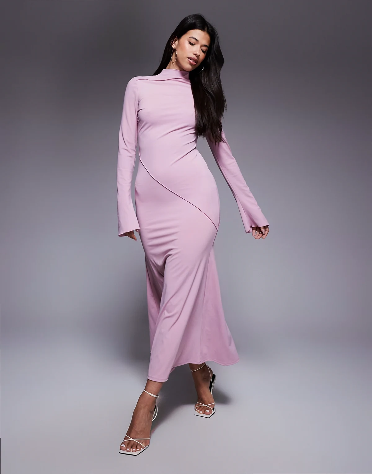 maxi dress with asymmetric seam detail in soft pink