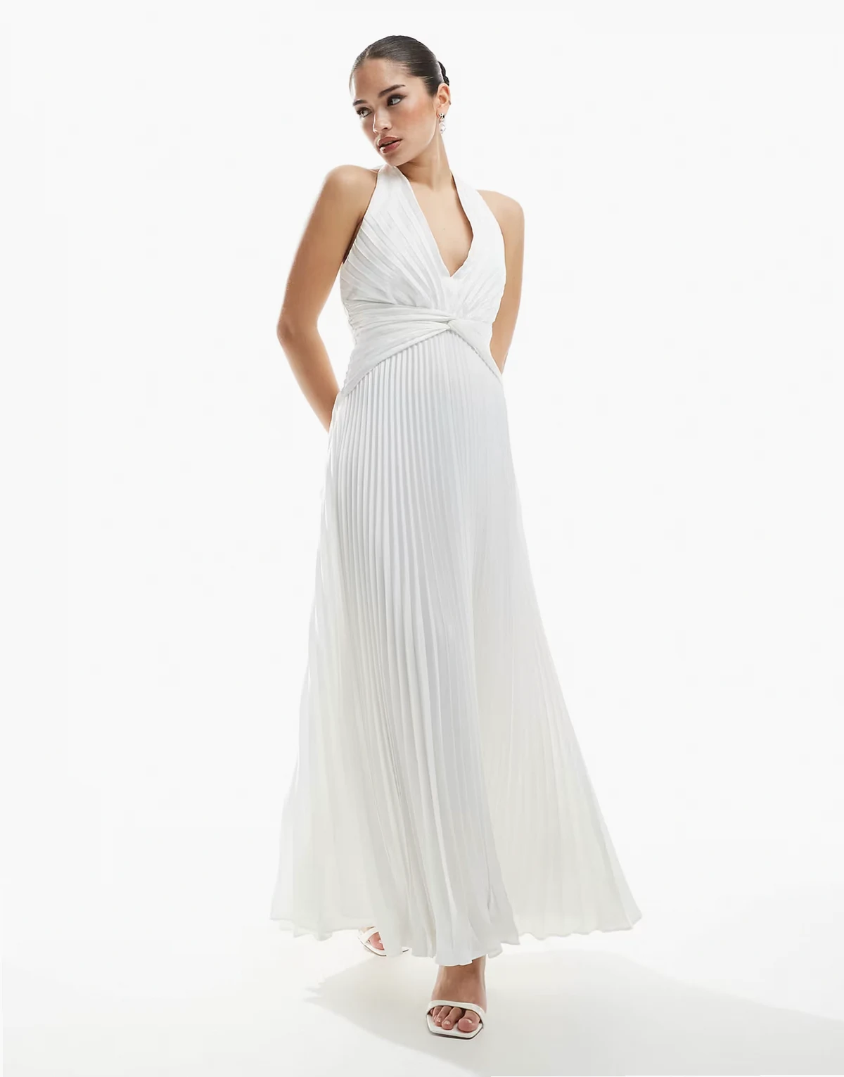 Bridal knot front pleated maxi dress in ivory