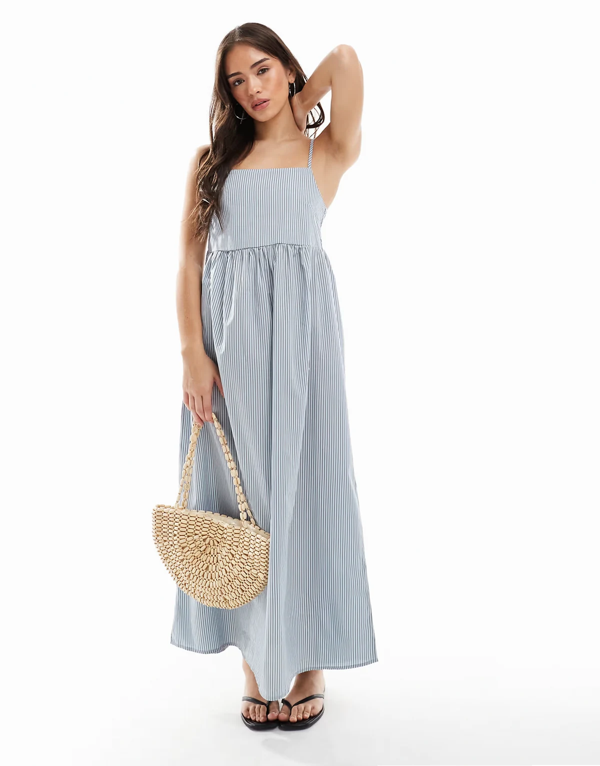 – Gestreiftes Camisole-Midikleid in Blau