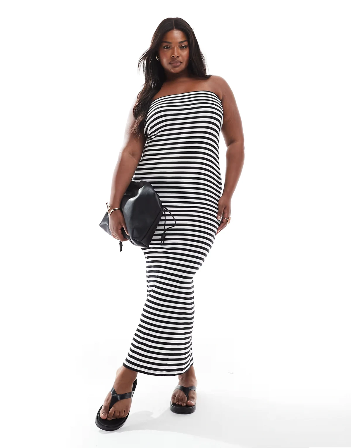 – Sukienka maxi bez ramiączek z prążkowanego dżerseju w czarno-białe paski