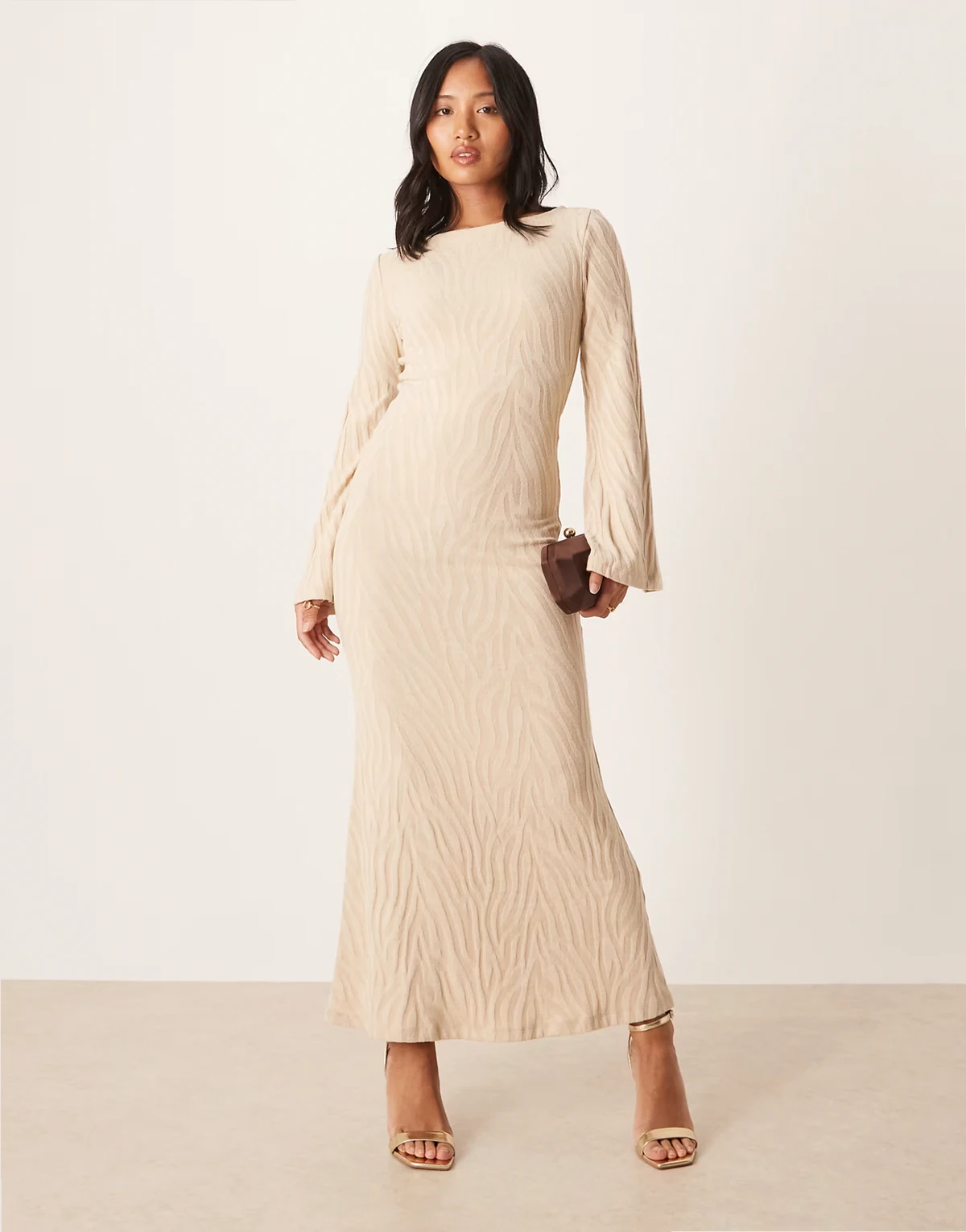 knit maxi dress in neutral zebra print