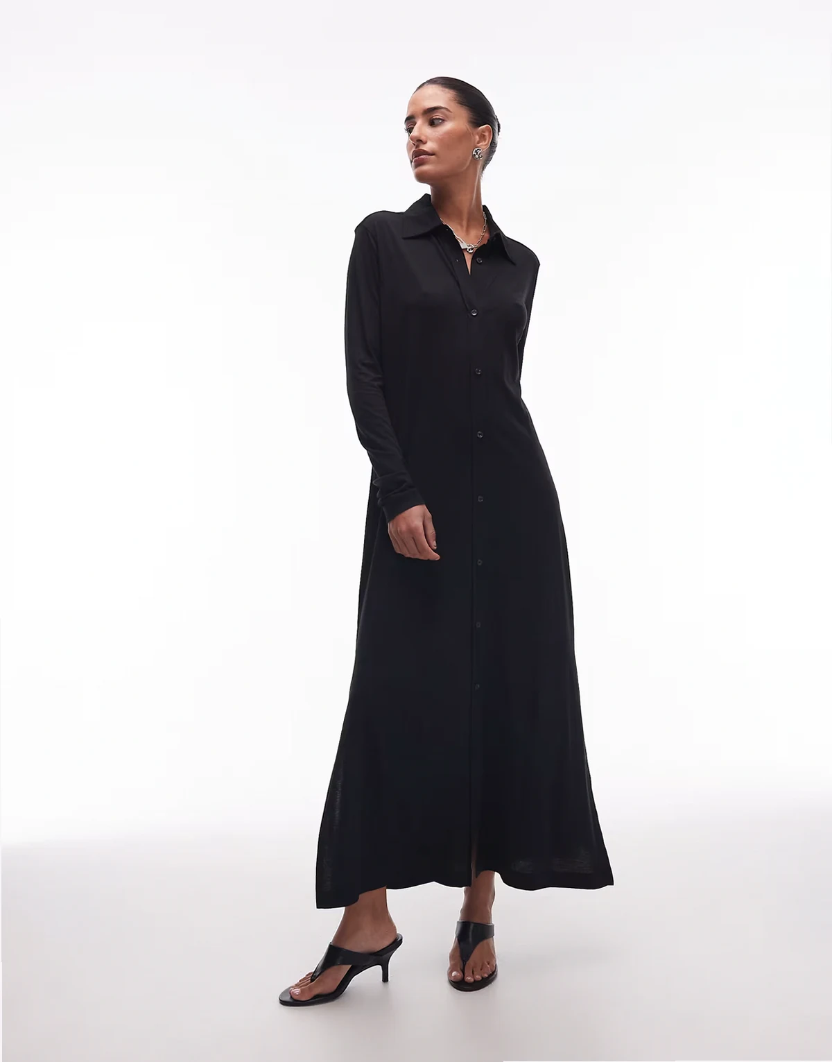 – Maxi-Hemdblusenkleid aus Jersey in Schwarz