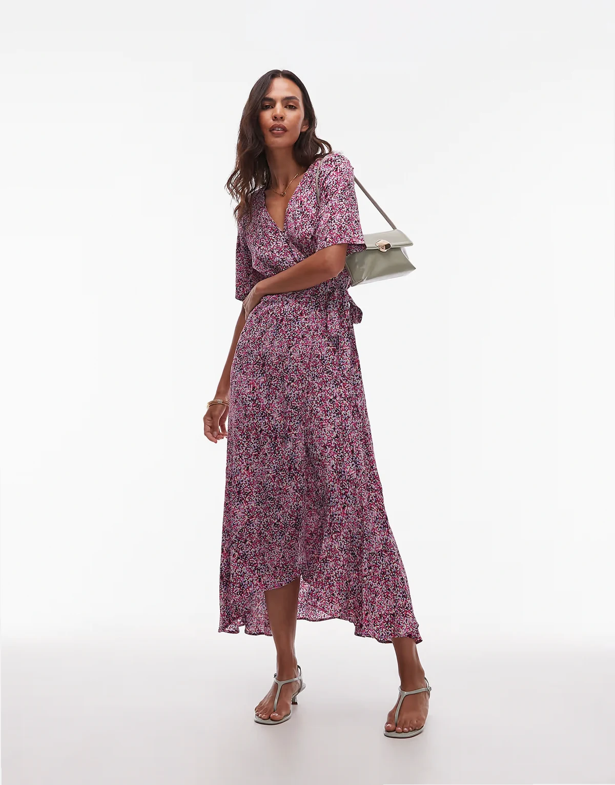 – Midaxi-Wickelkleid in Rosa mit abstraktem Muster