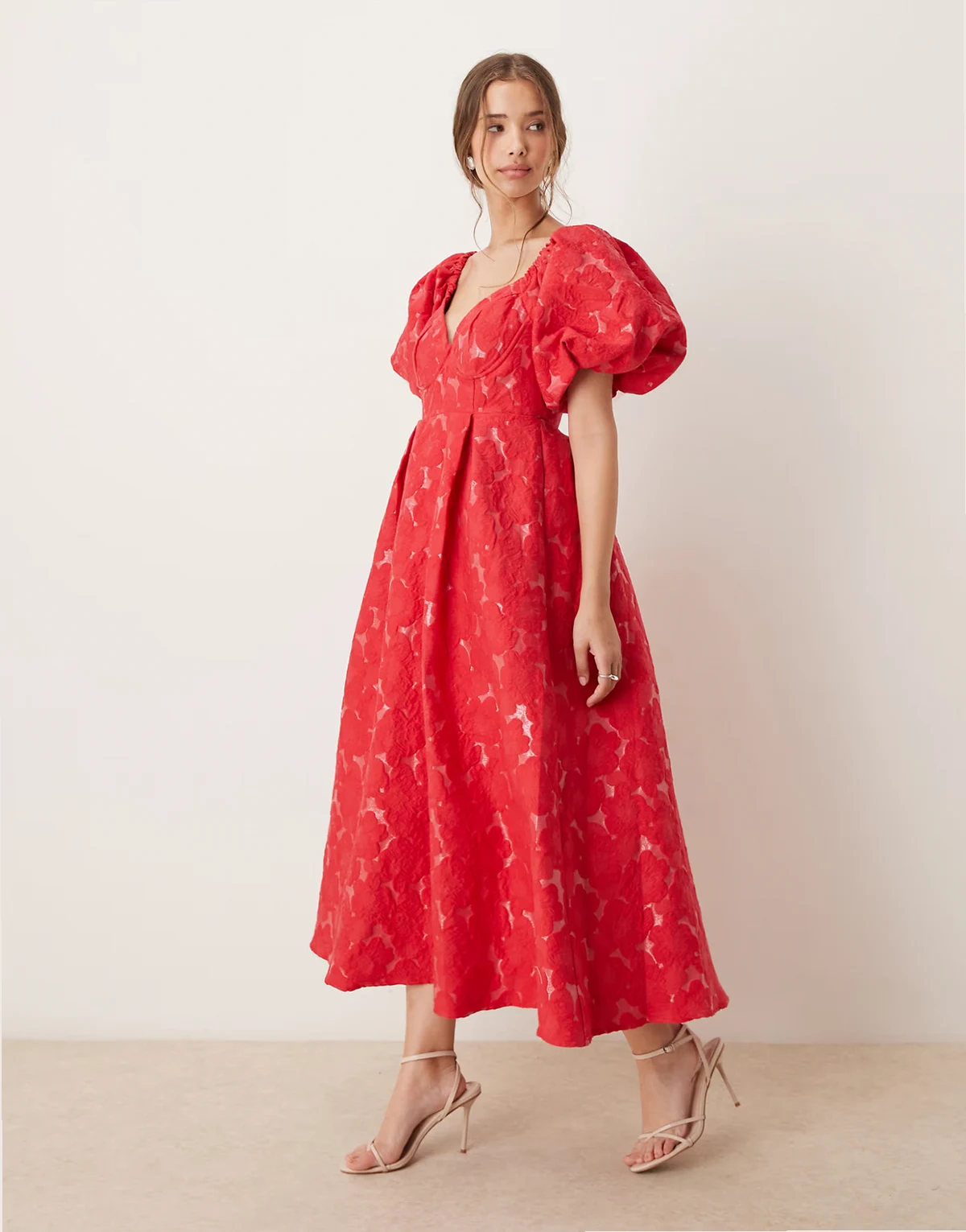 Dream – Midaxi-Kleid in Rot mit Jacquard-Muster