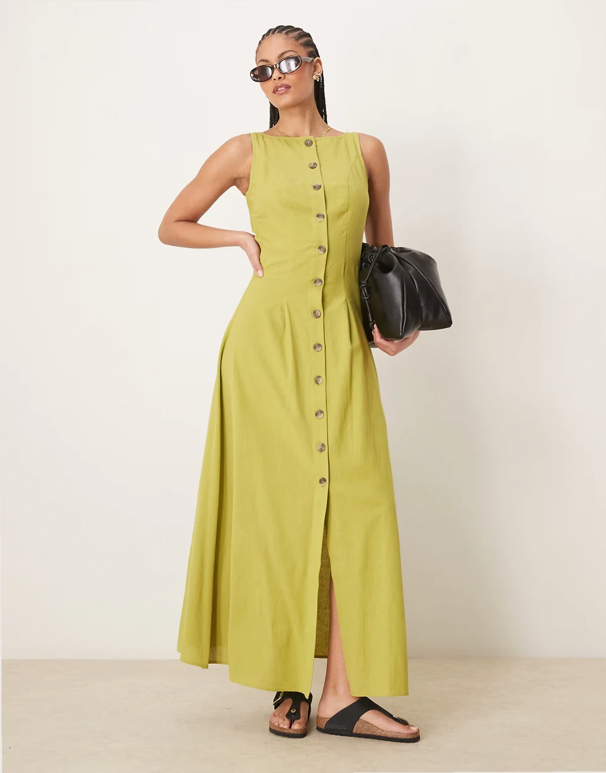 ASOS DESIGN Tall – Zielona zapinana na guziki sukienka maxi z górą o fasonie kamizelki z prostym dekoltem