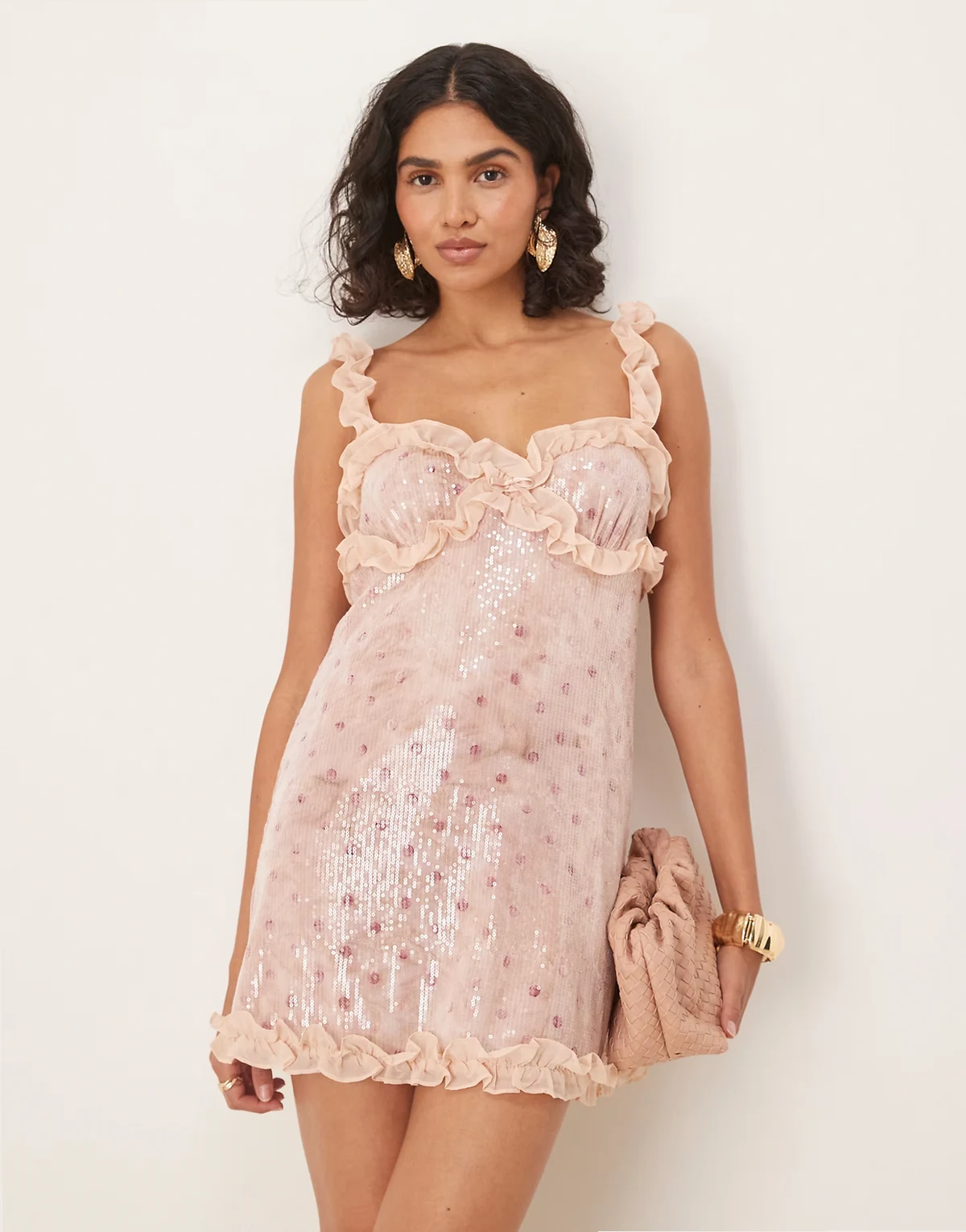 Sophia sequin mini dress with ruffles in pink