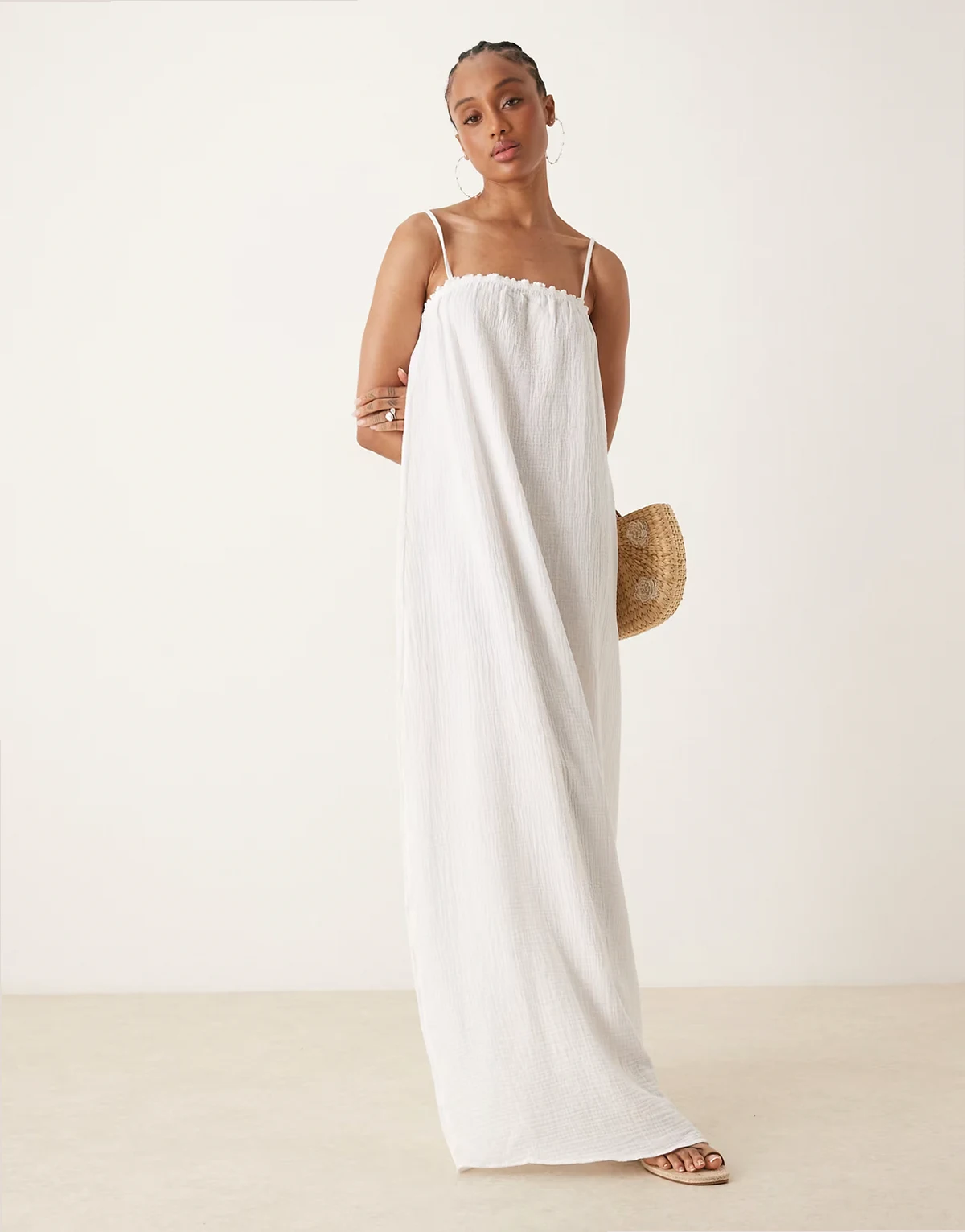 cheesecloth sleeveless maxi dress in off white