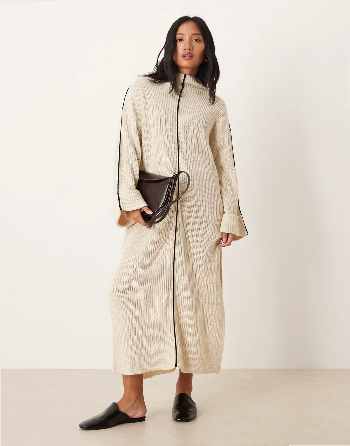 high neck knit maxi dress in cream
