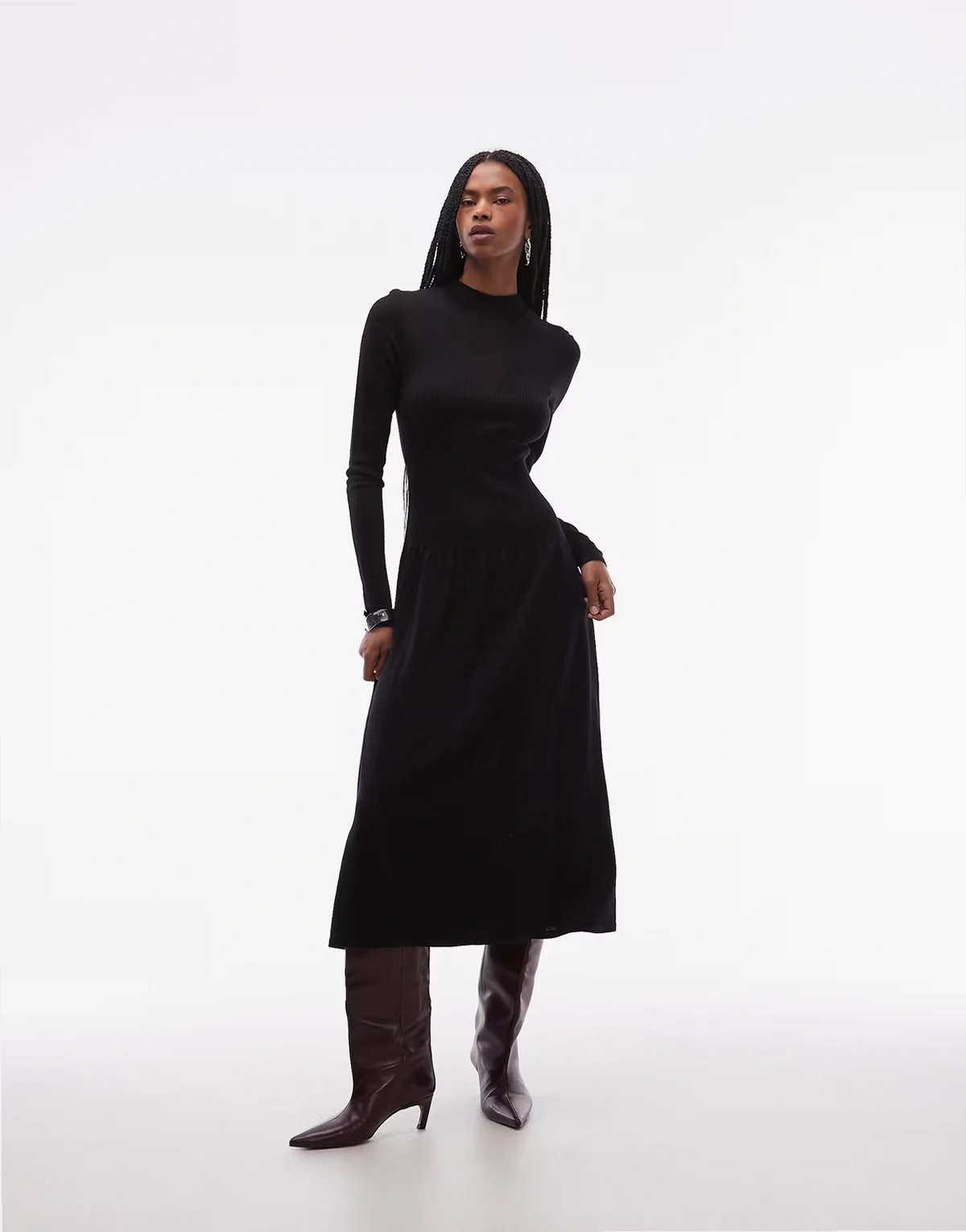 – 2-in-1-Midaxikleid aus Feinstrick aus reiner Wolle in Schwarz