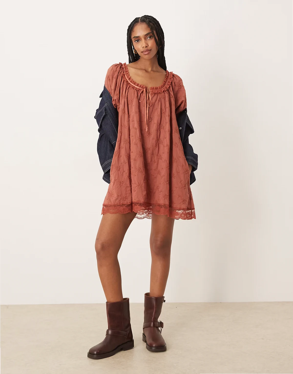 juno mini lace babydoll dress in canyon sunset