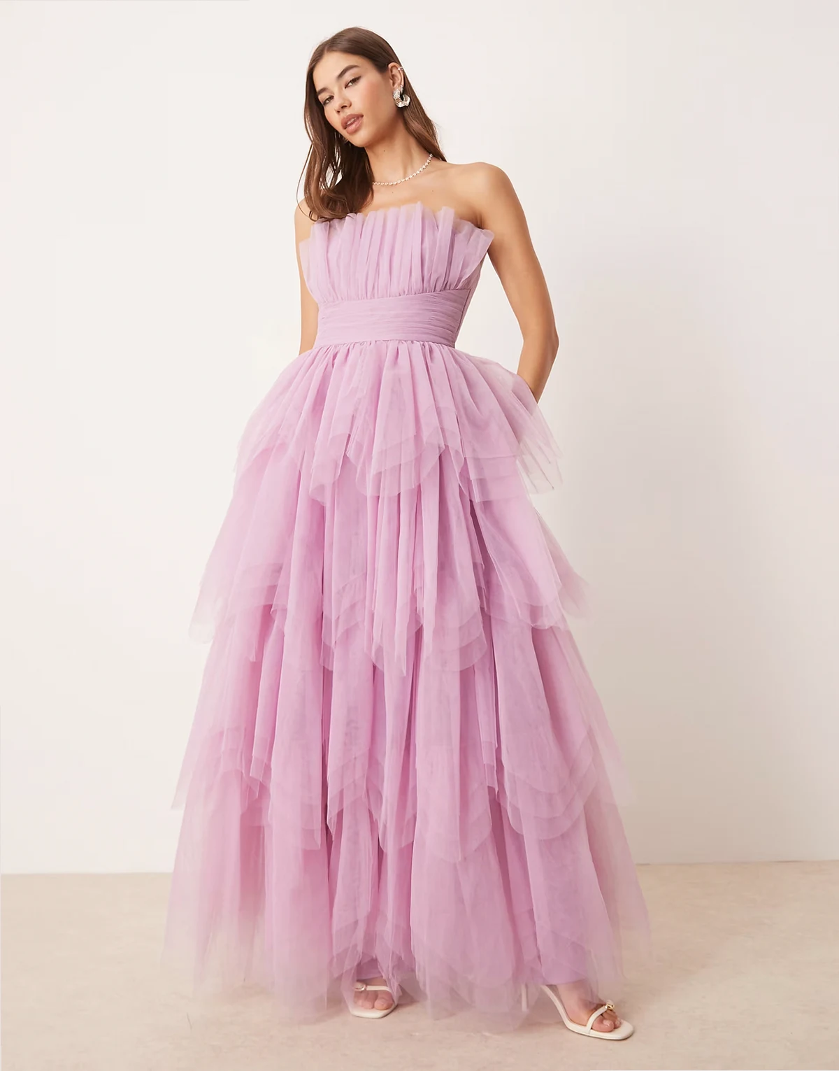 bandeau layered maxi dress in ethereal rose