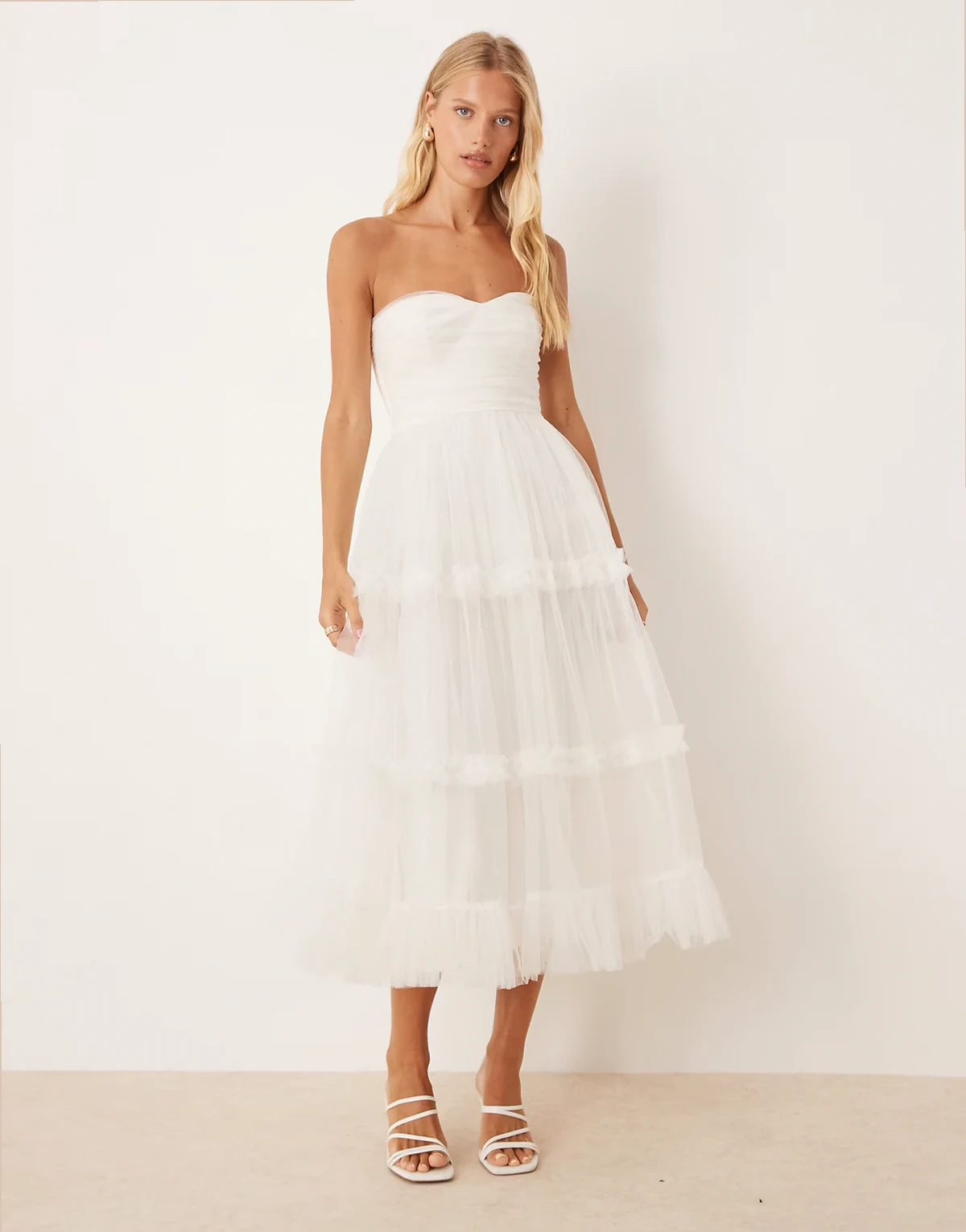 bandeau ruffle midaxi dress in butter cream