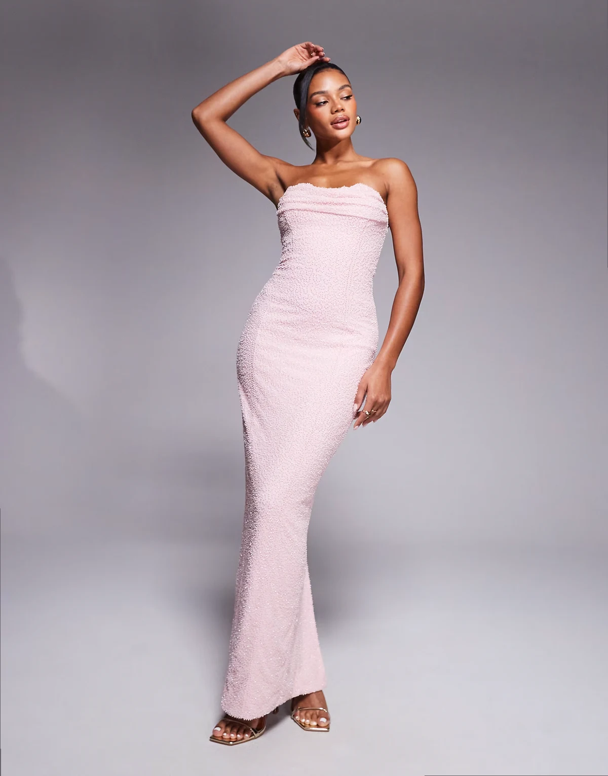 Palermo embellished corset midaxi dress in blush
