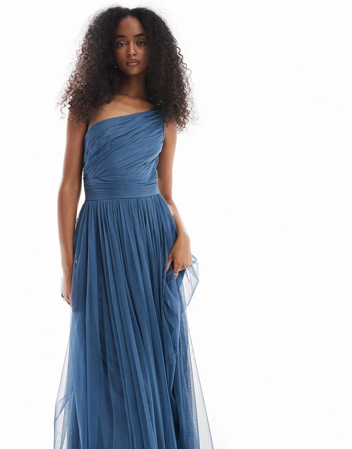 Bridesmaid one shoulder maxi dress in deep blue