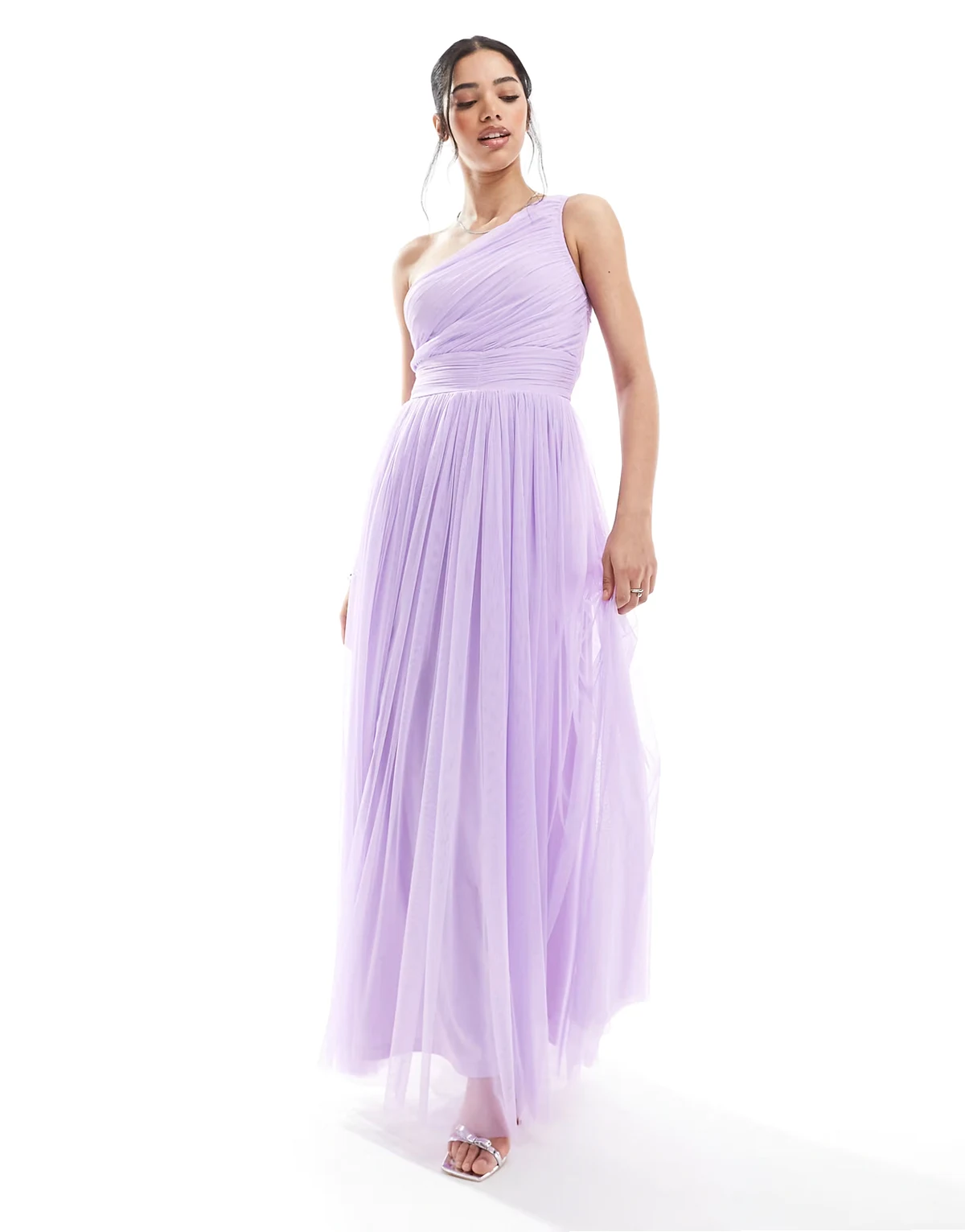 Bridesmaid one shoulder maxi dress in lilac
