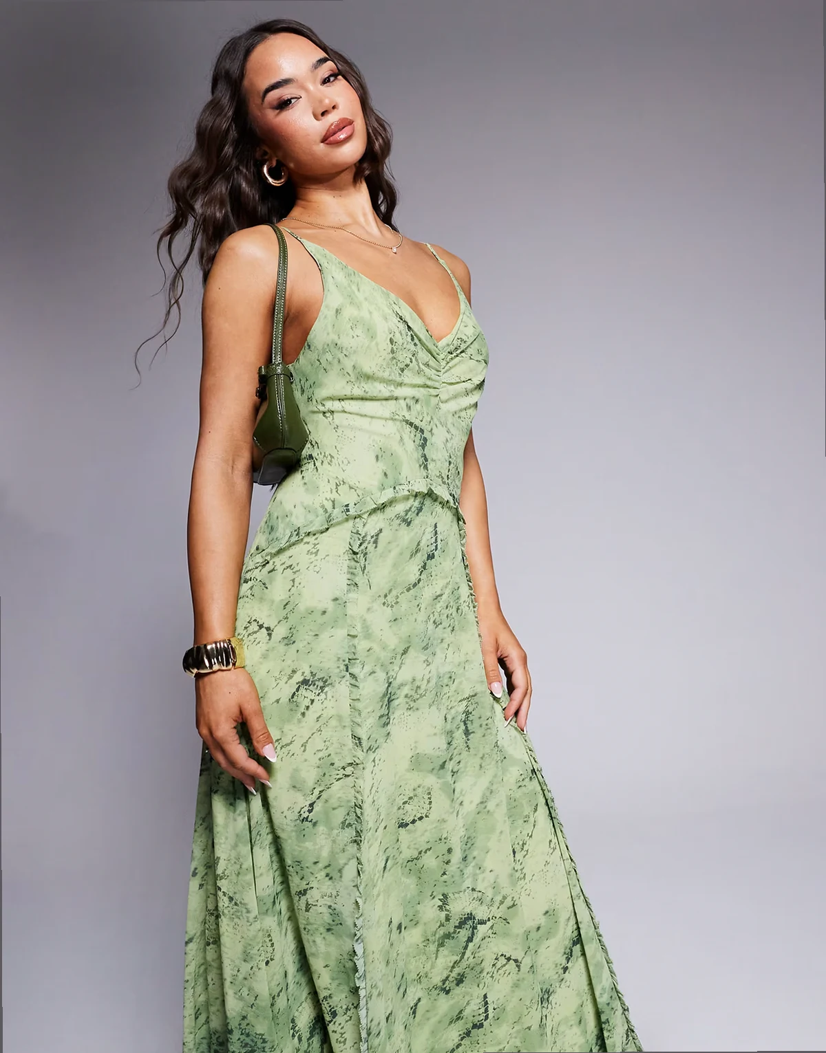 draped maxi dress in snake print