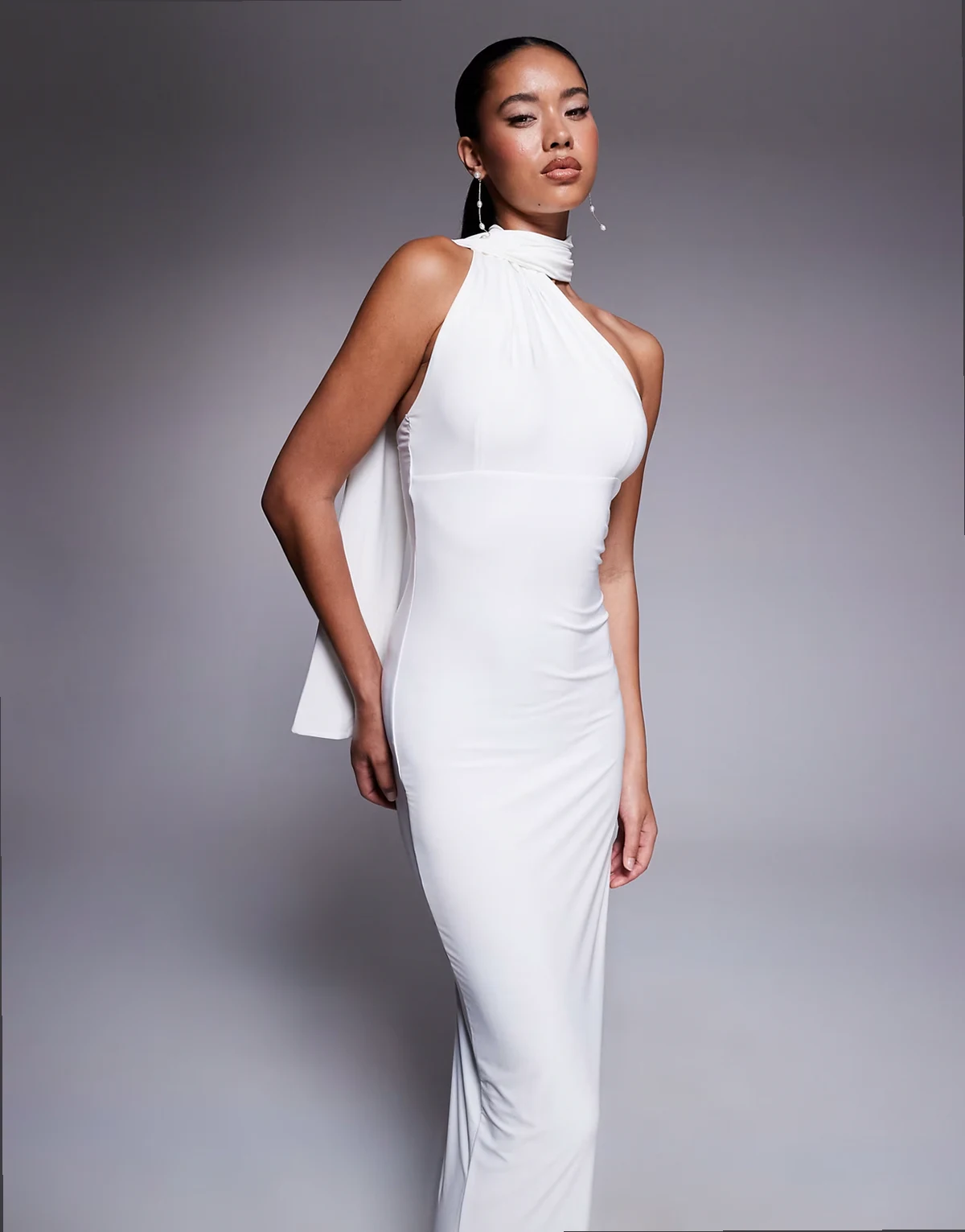 double sculpted slinky wrap around scarf detail maxi dress in white