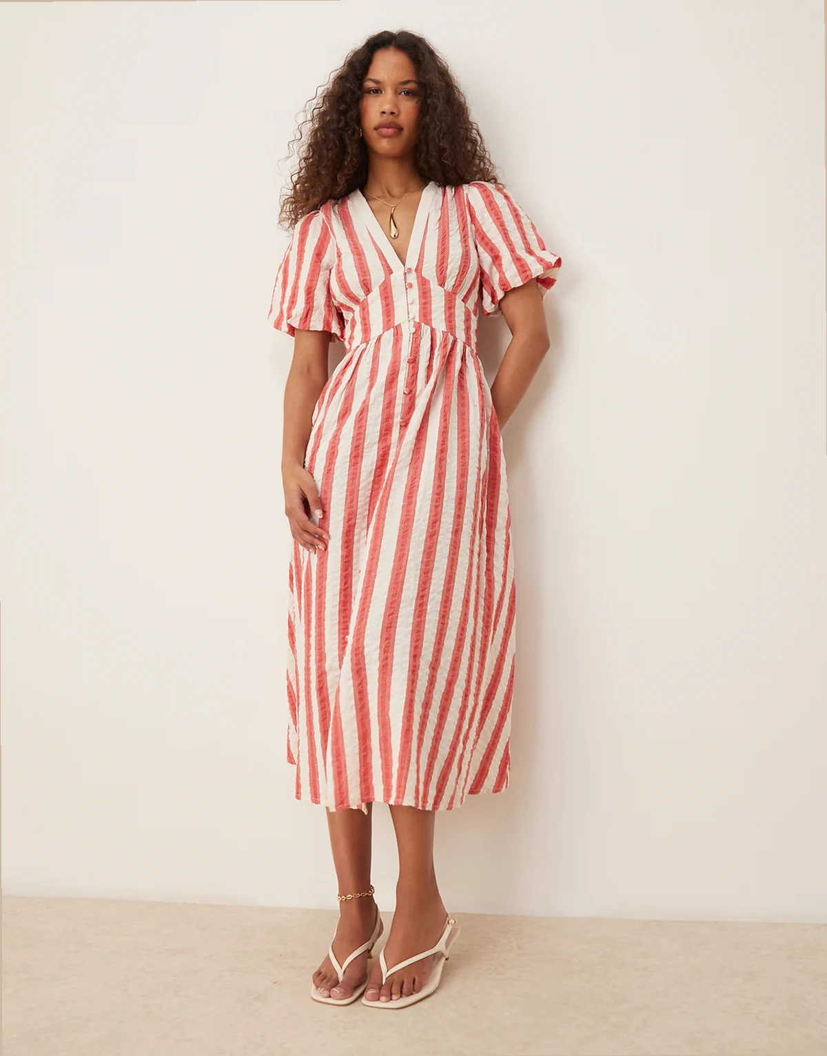 – Starlight – Midikleid mit Puffärmeln und rot-weißem Vichy-Karomuster