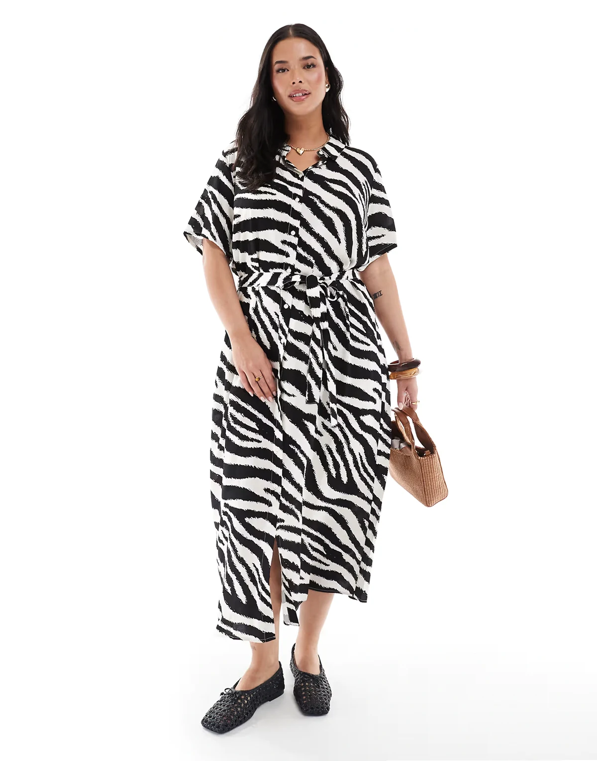 Easy buttondown long shirt dress in zebra print