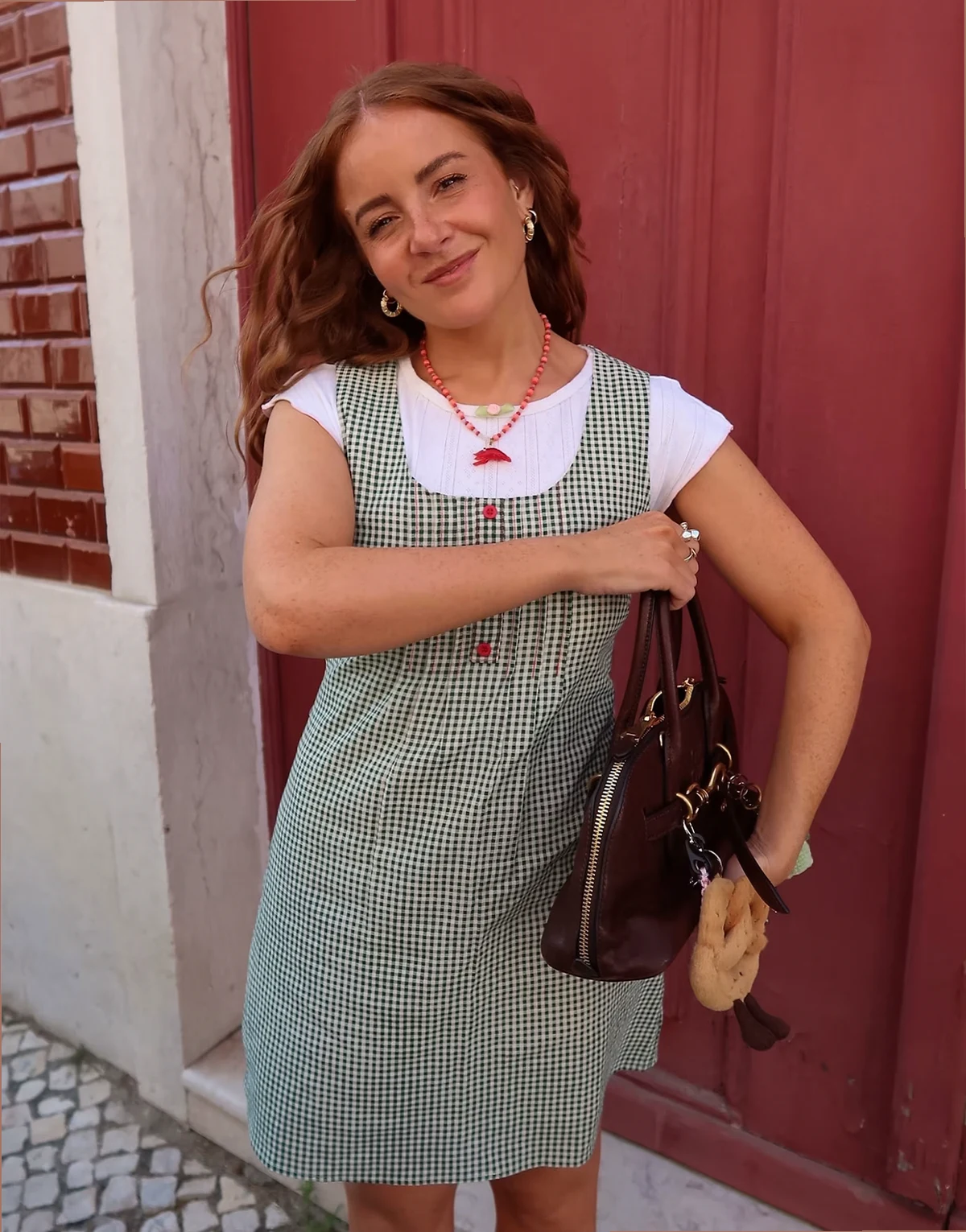 x Rebecca Olivia – Zielona sukienka mini w drobną kratę