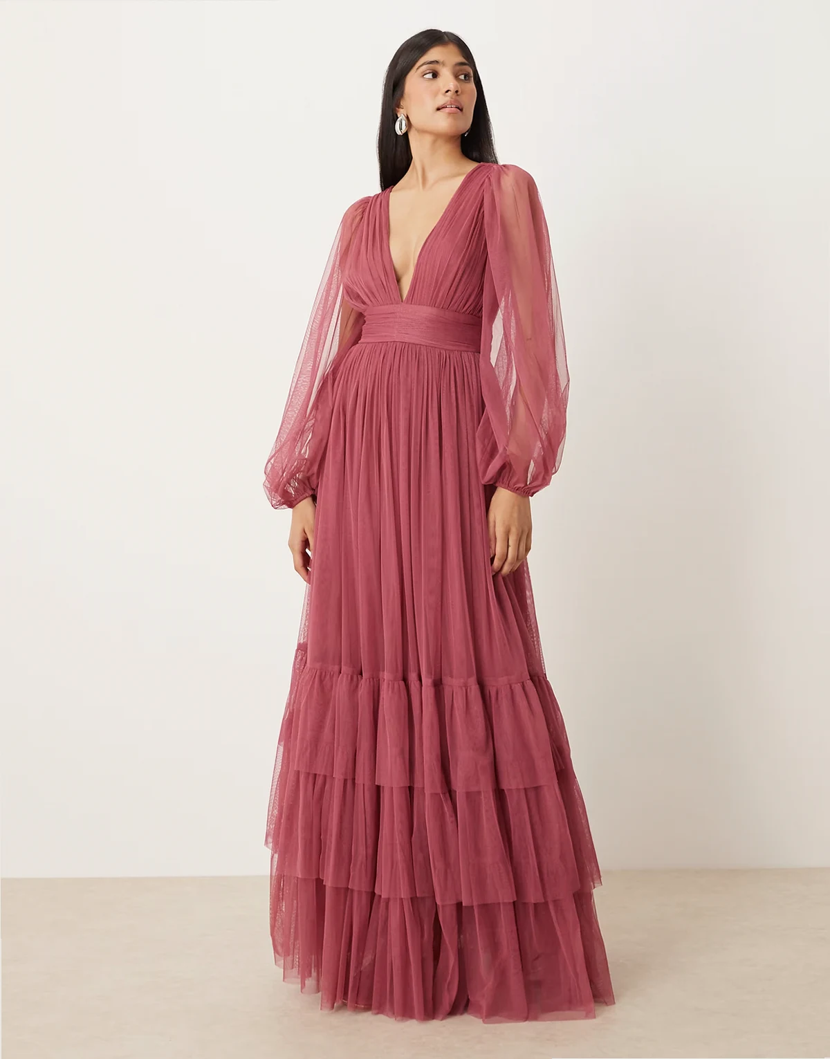 Bridesmaid long sleeve maxi dress in orchid