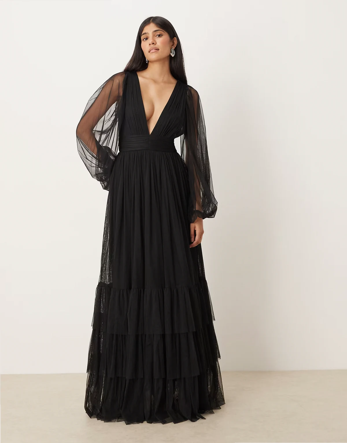 Bridesmaid long sleeve maxi dress in black