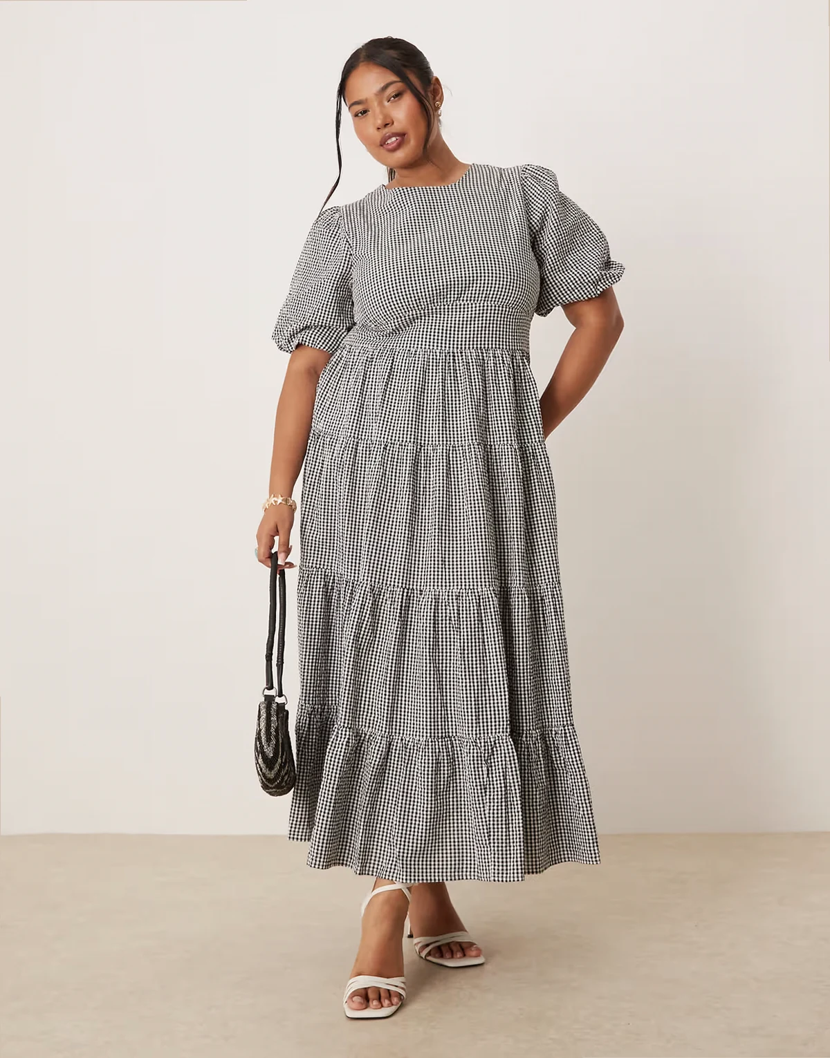 – Ricky – Midikleid in Schwarz-Weiß mit Vichy-Karo und Puffärmeln