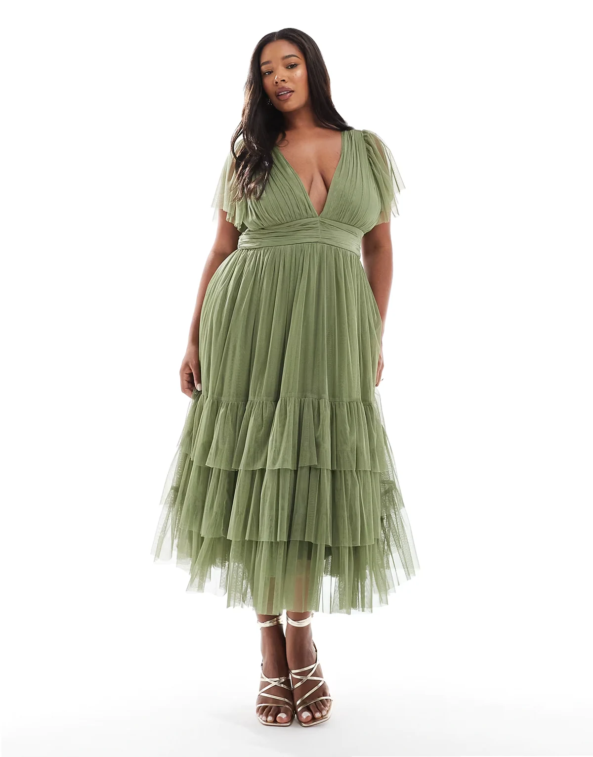 Bridesmaid – Madison – Oliwkowa sukienka midi dla druhny