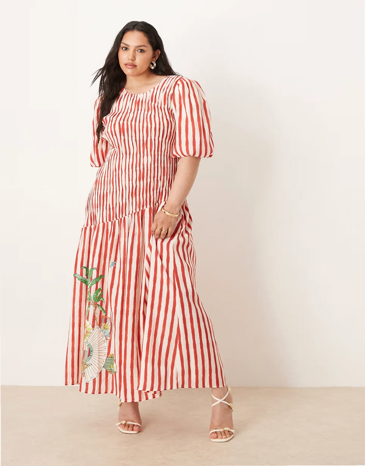 striped cotton midaxi dress in seahorse print