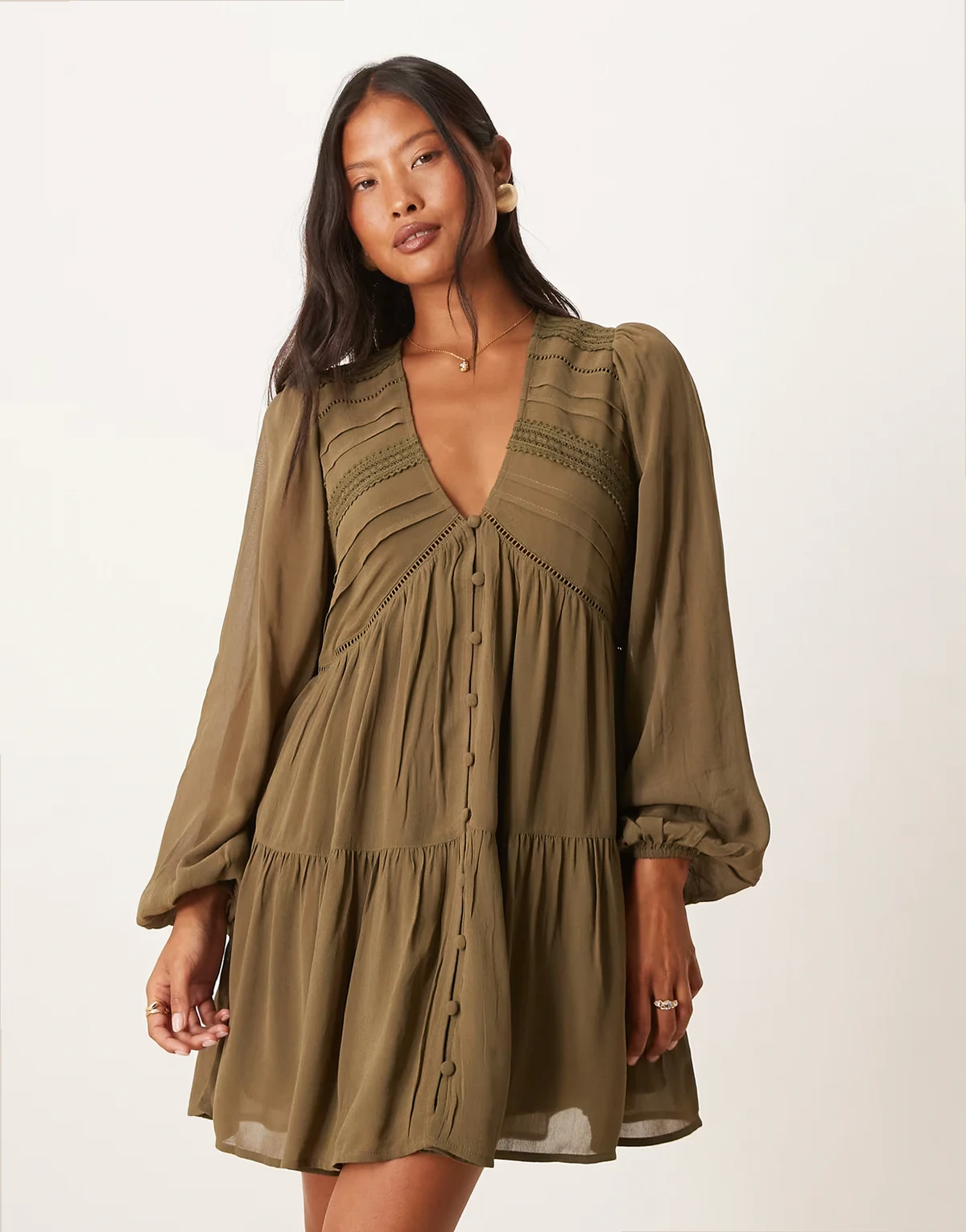 Nobody's Child P – Marley – Sukienka mini w kolorze khaki z dekolt w kształcie litery V w stylu boho