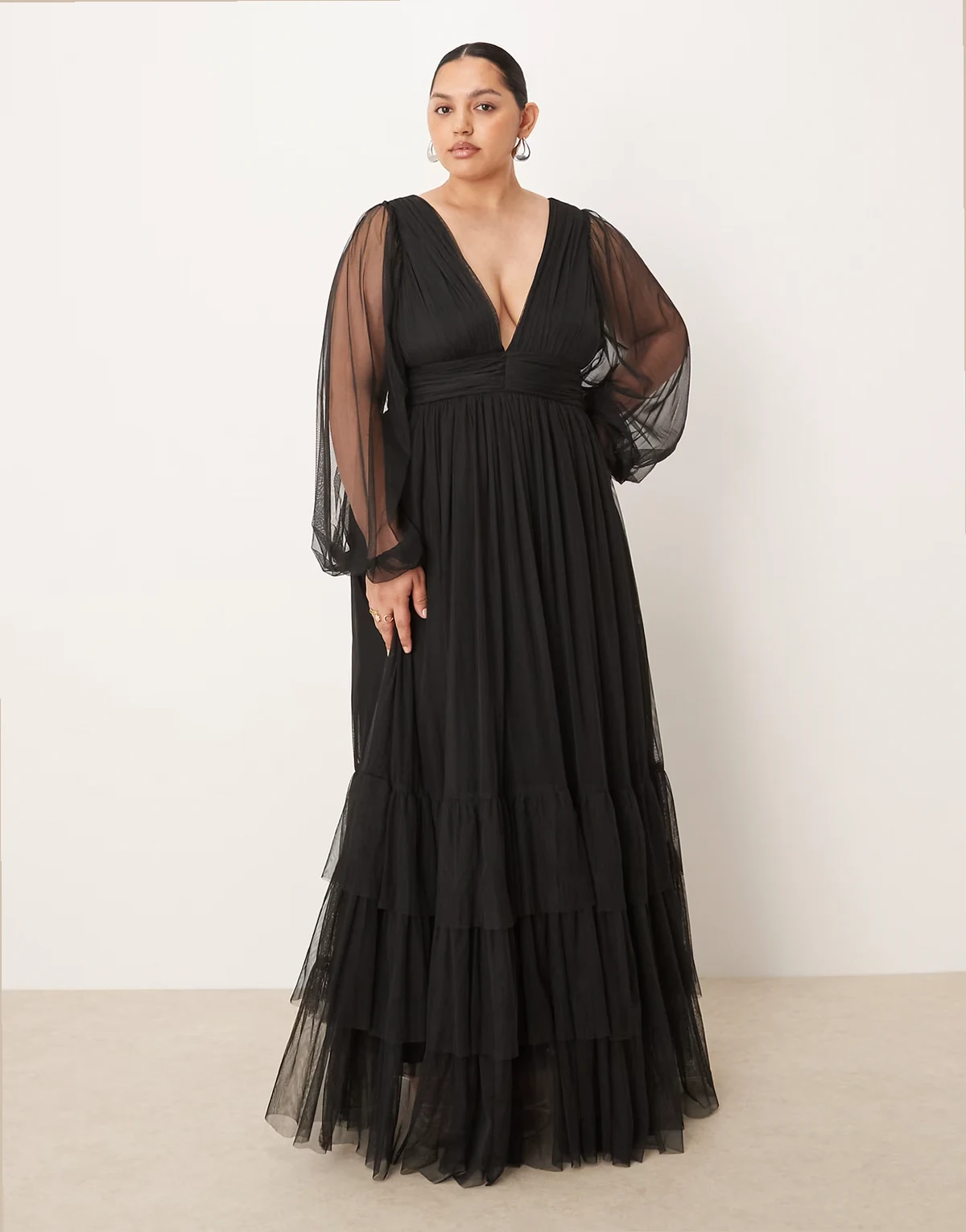 Bridesmaid – Madison – Czarna sukienka maxi z długimi rękawami
