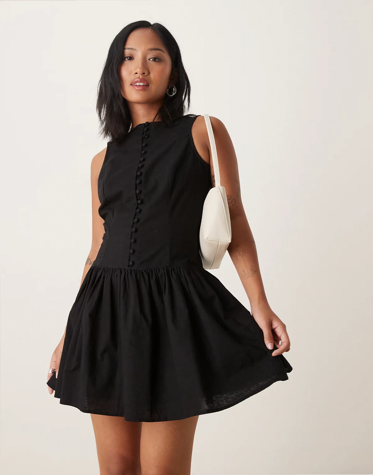 Nobody's Child Petite claudia button front mini dress in black