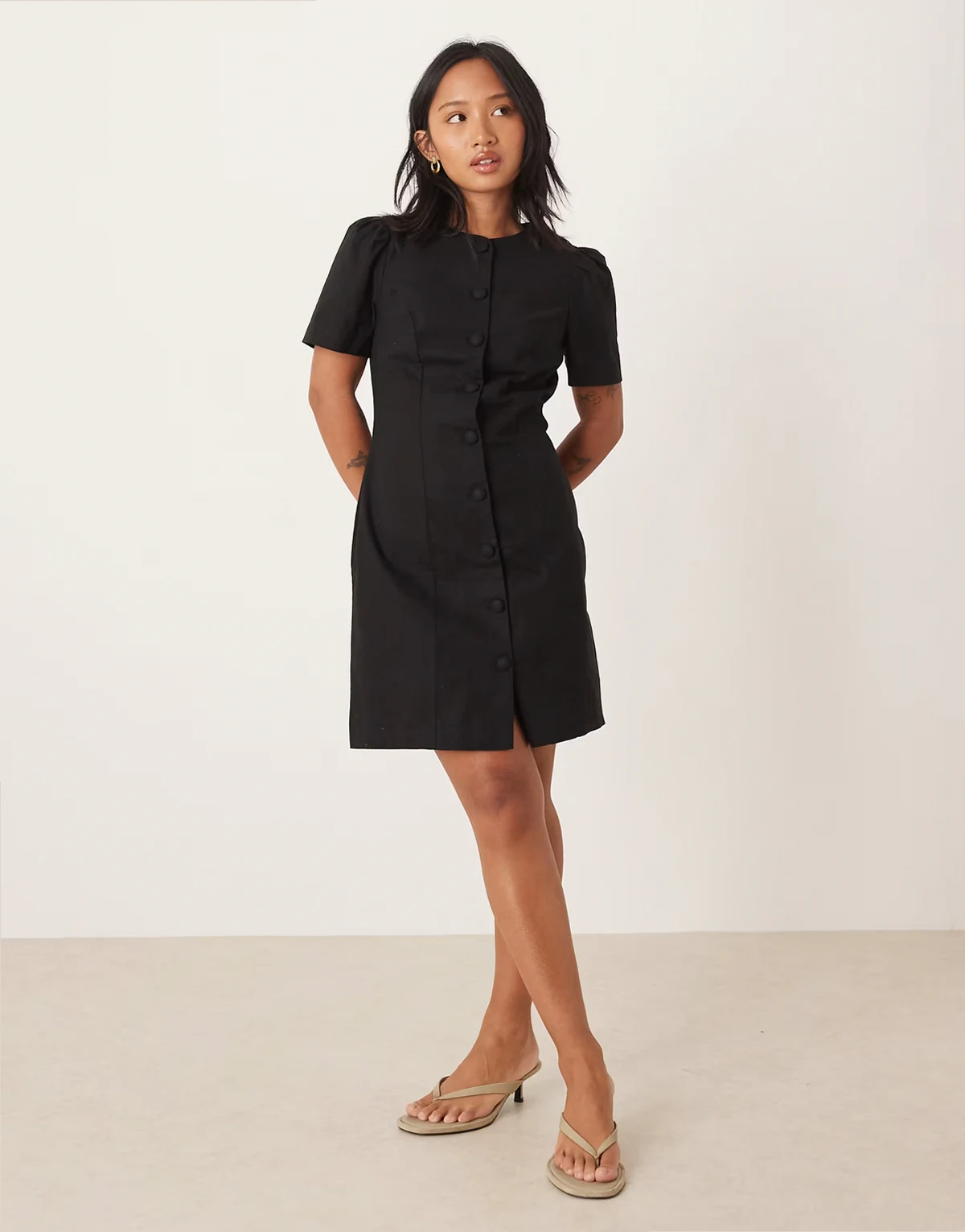 Nobody's Child Petite Tara puff sleeve tailored mini dress in black