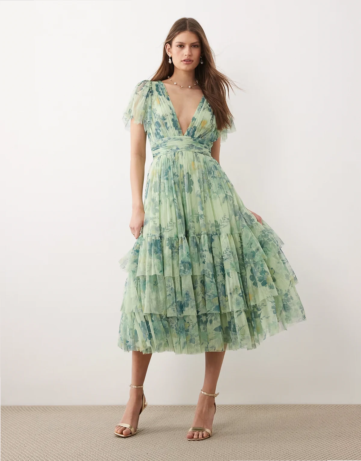 Madison midi dress in sage green print