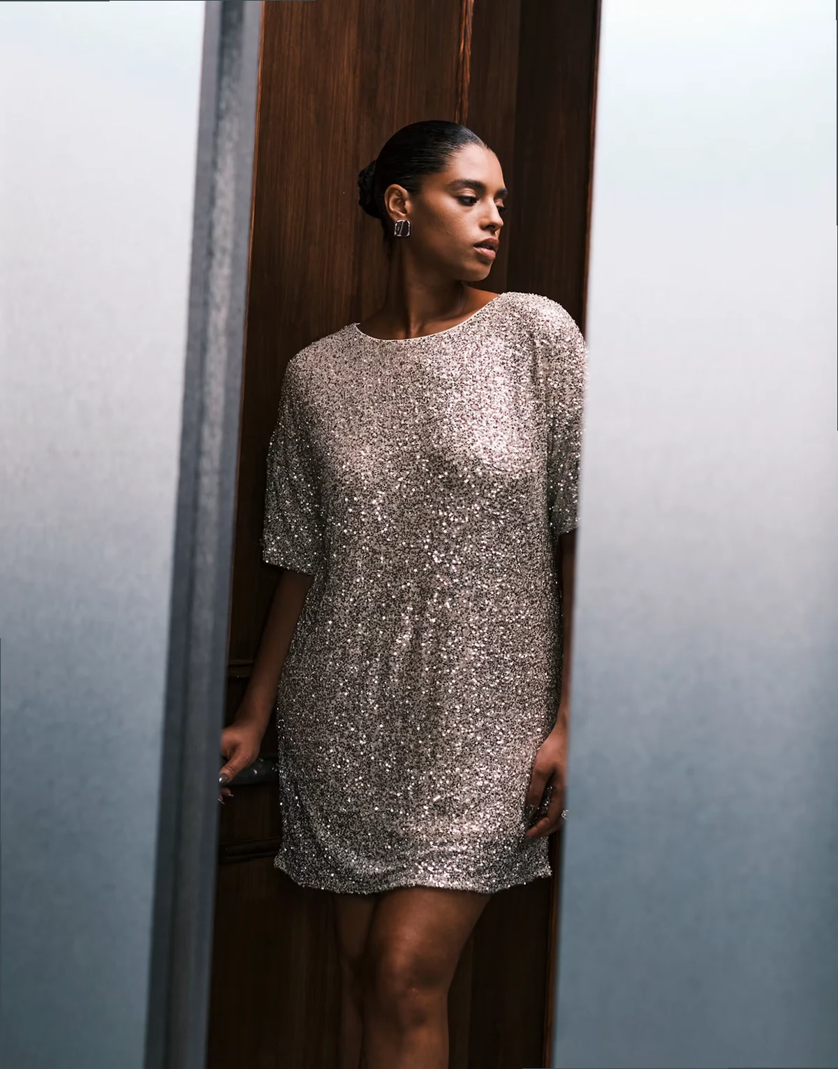 sequin t-shirt mini dress in silver
