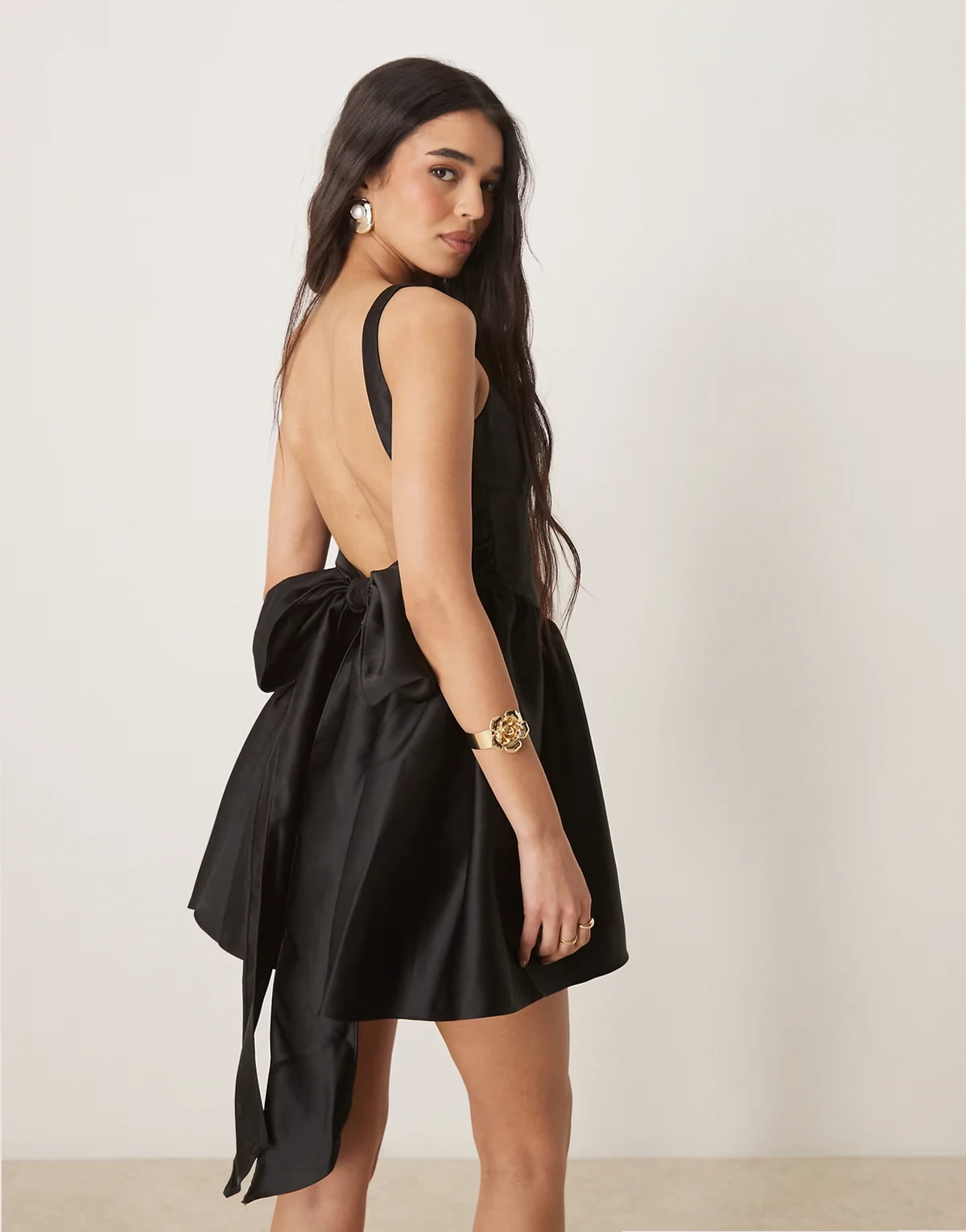 bow back mini dress in black