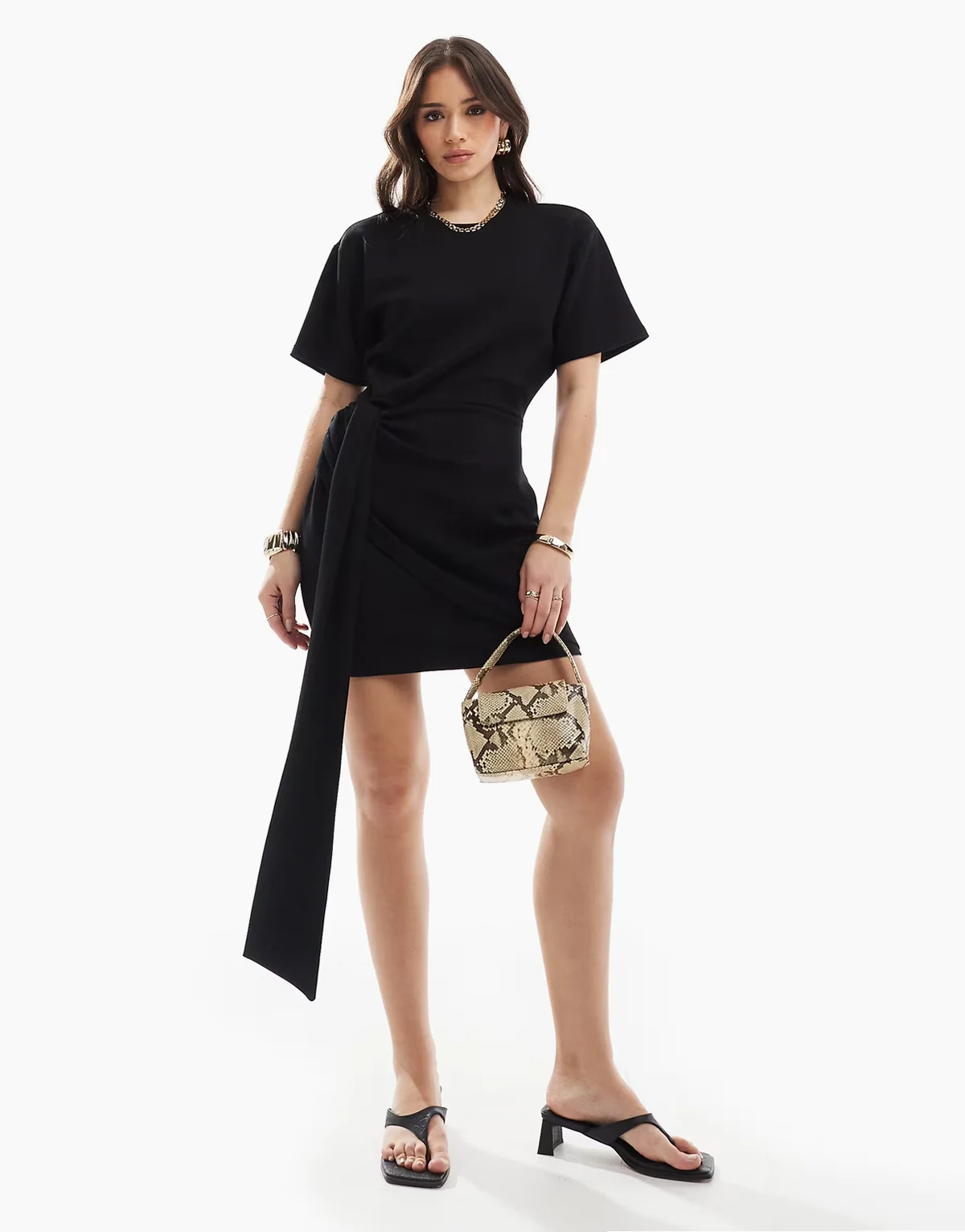 – Minikleid in Schwarz mit Drapierung