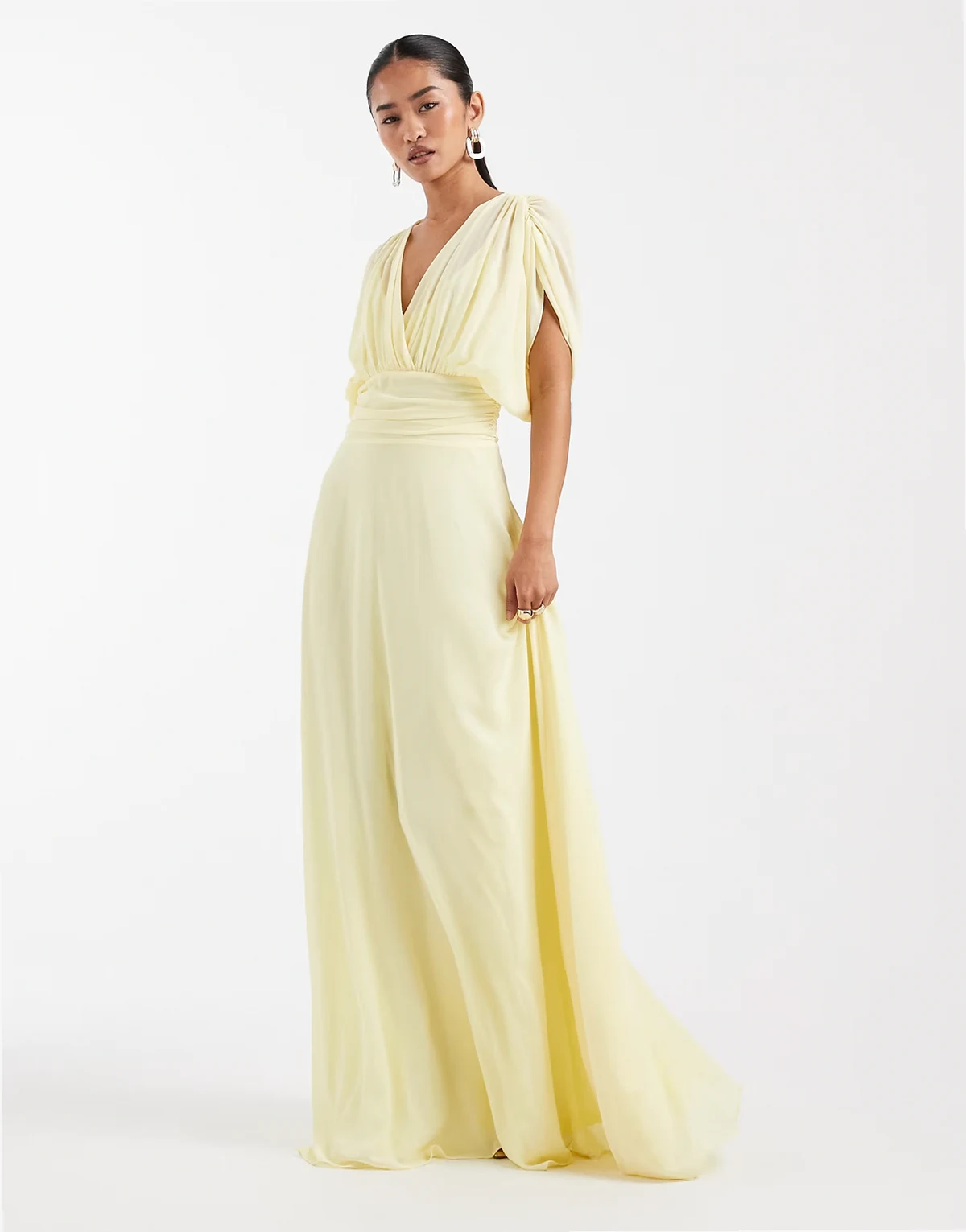 Bridesmaid – Plisowana jasnożółta sukienka maxi z szyfonu