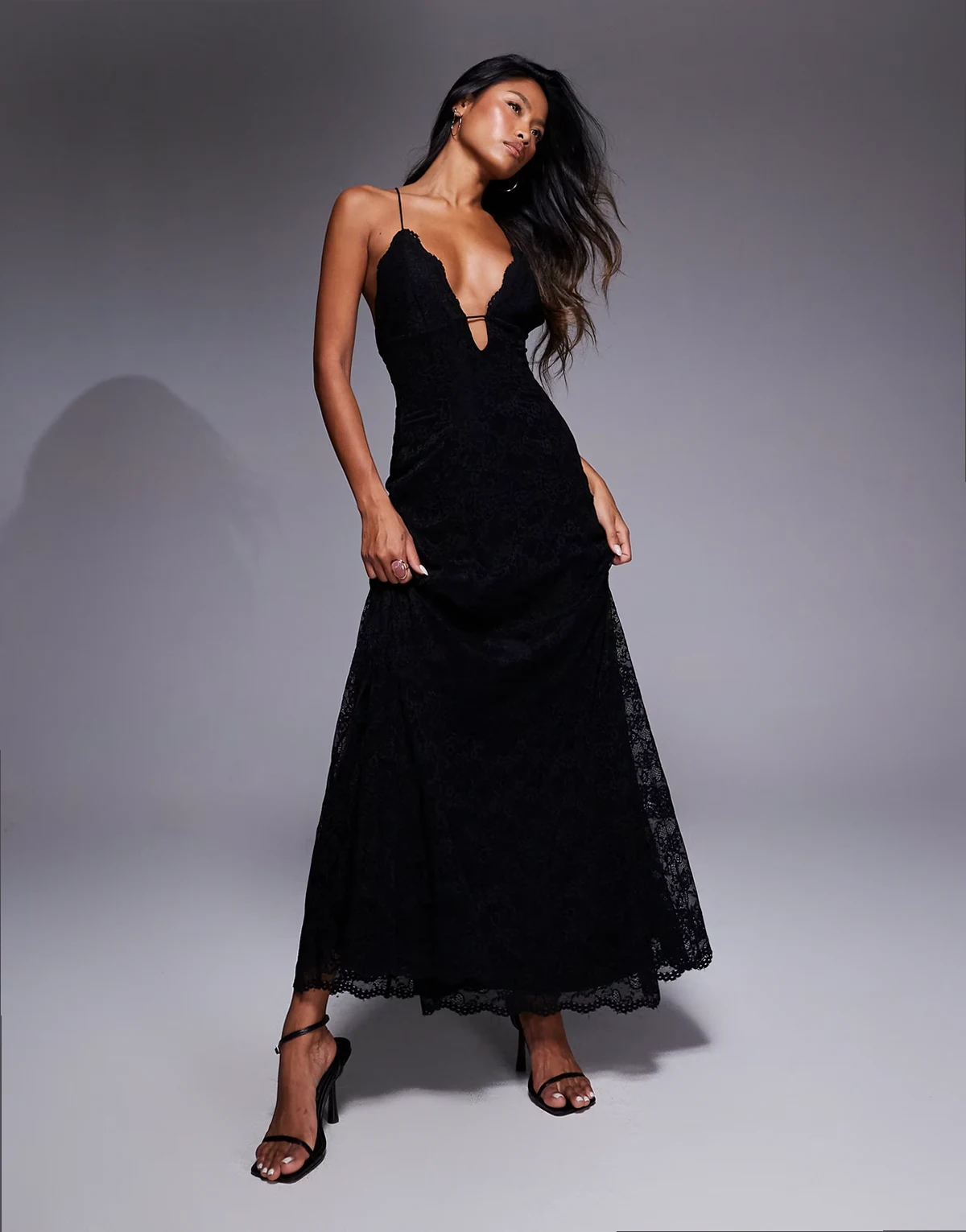 Sabrine lace maxi dress in acid black