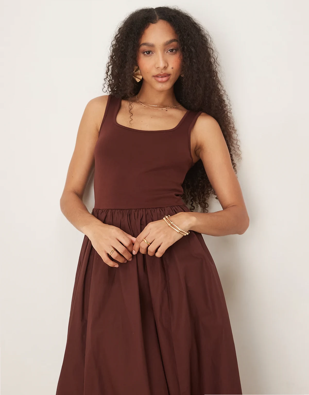 – Colorado – Midikleid in Braun mit eckigem Ausschnitt