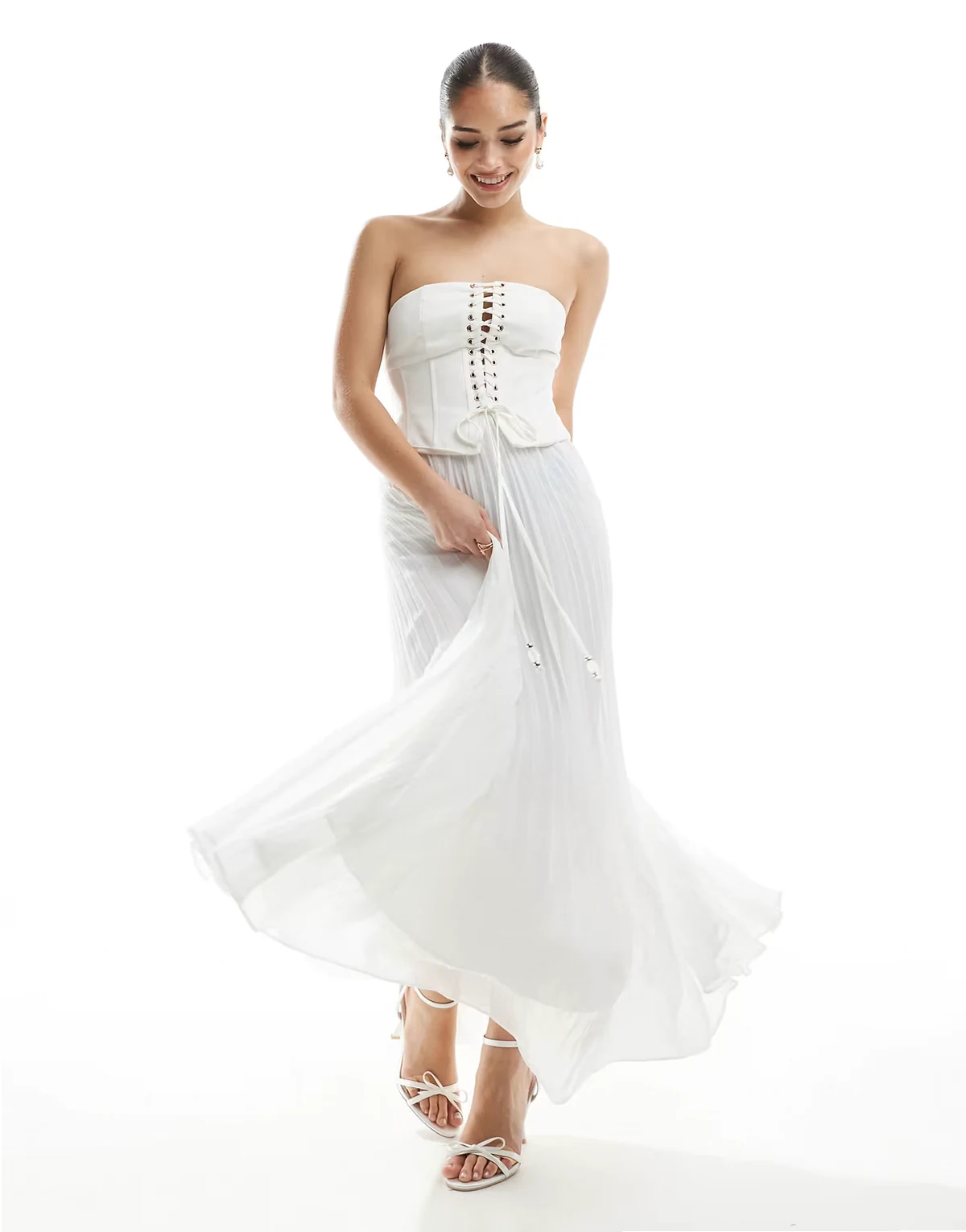 Bridal corset pleated maxi dress in ivory